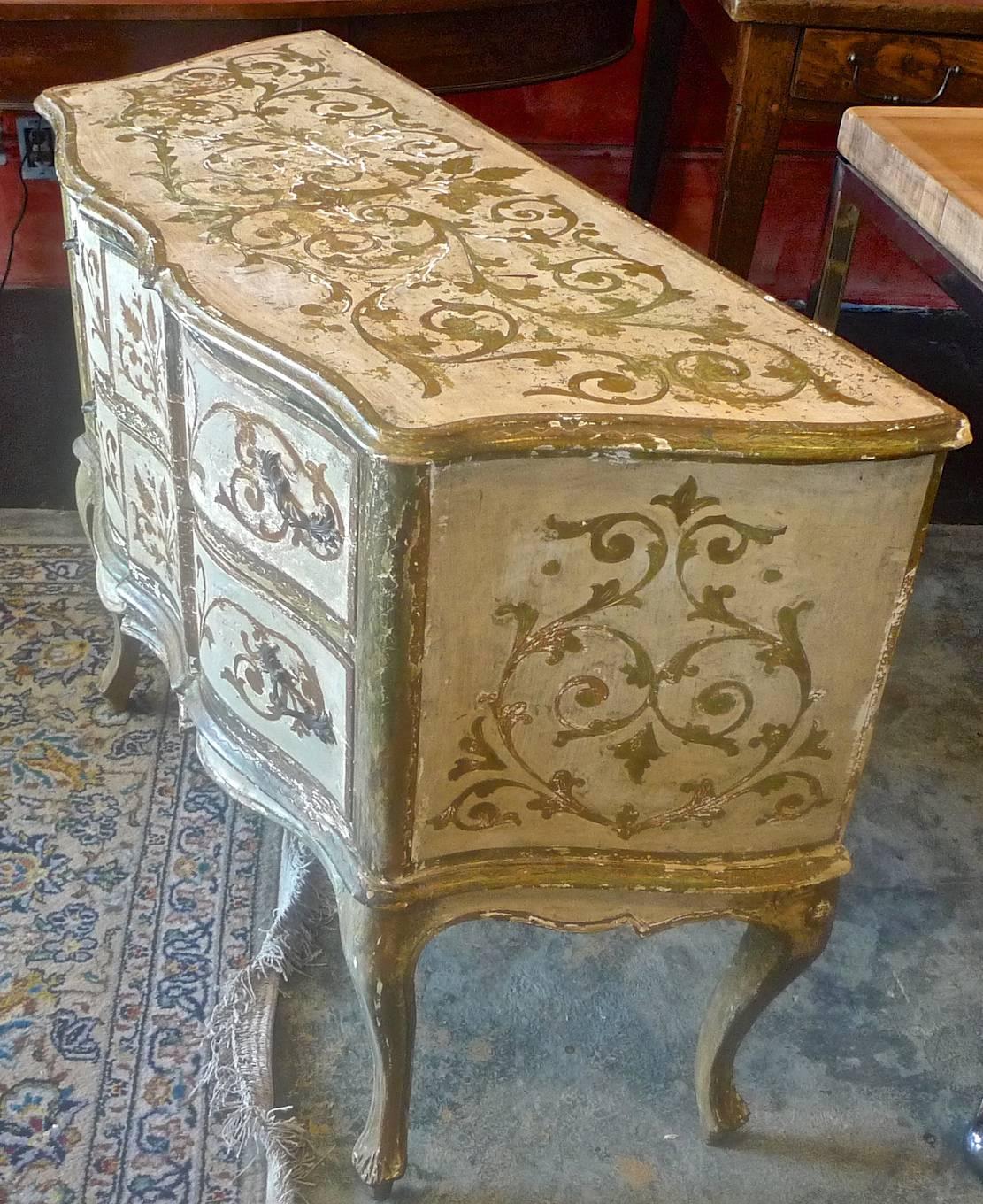 French Italian Venetian Hand Painted Hand Carved 3-Drawer Commode or Chest