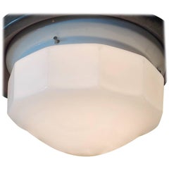 French 1950s Ceiling Light with Milk Glass Cover and Porcelain Base