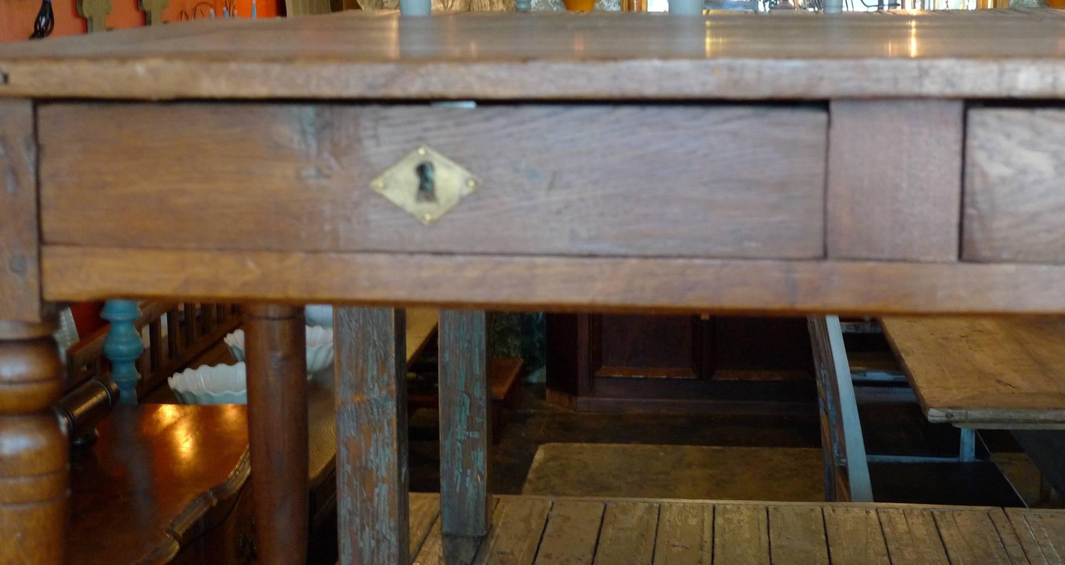 Oak French xix oak desk with two drawers