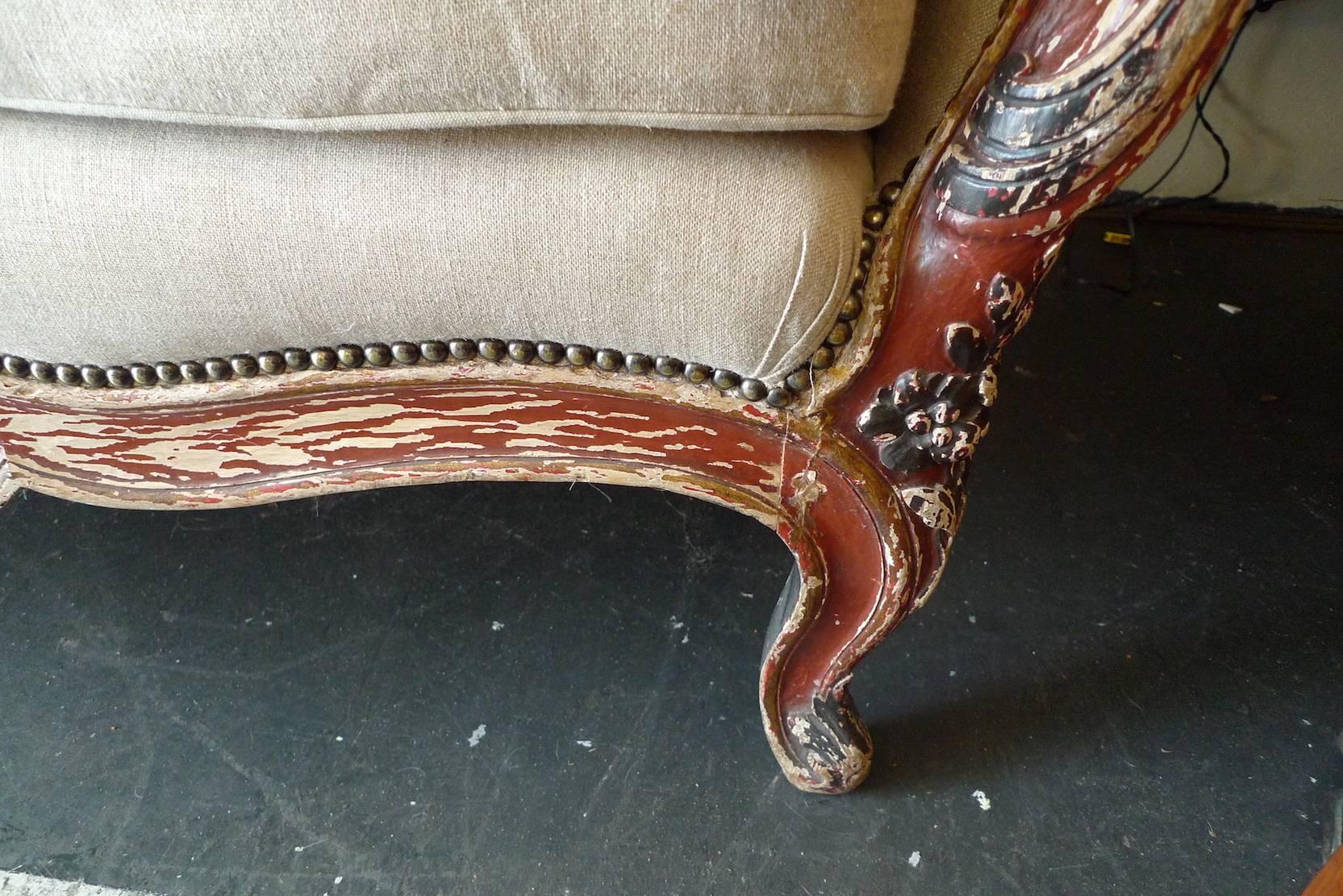 19th Century French XIX hand-carved painted chaize / daybed.
