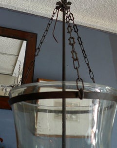 French 19th Century Partially Frosted Bell Jar Pendant with Iron Chain Fittings