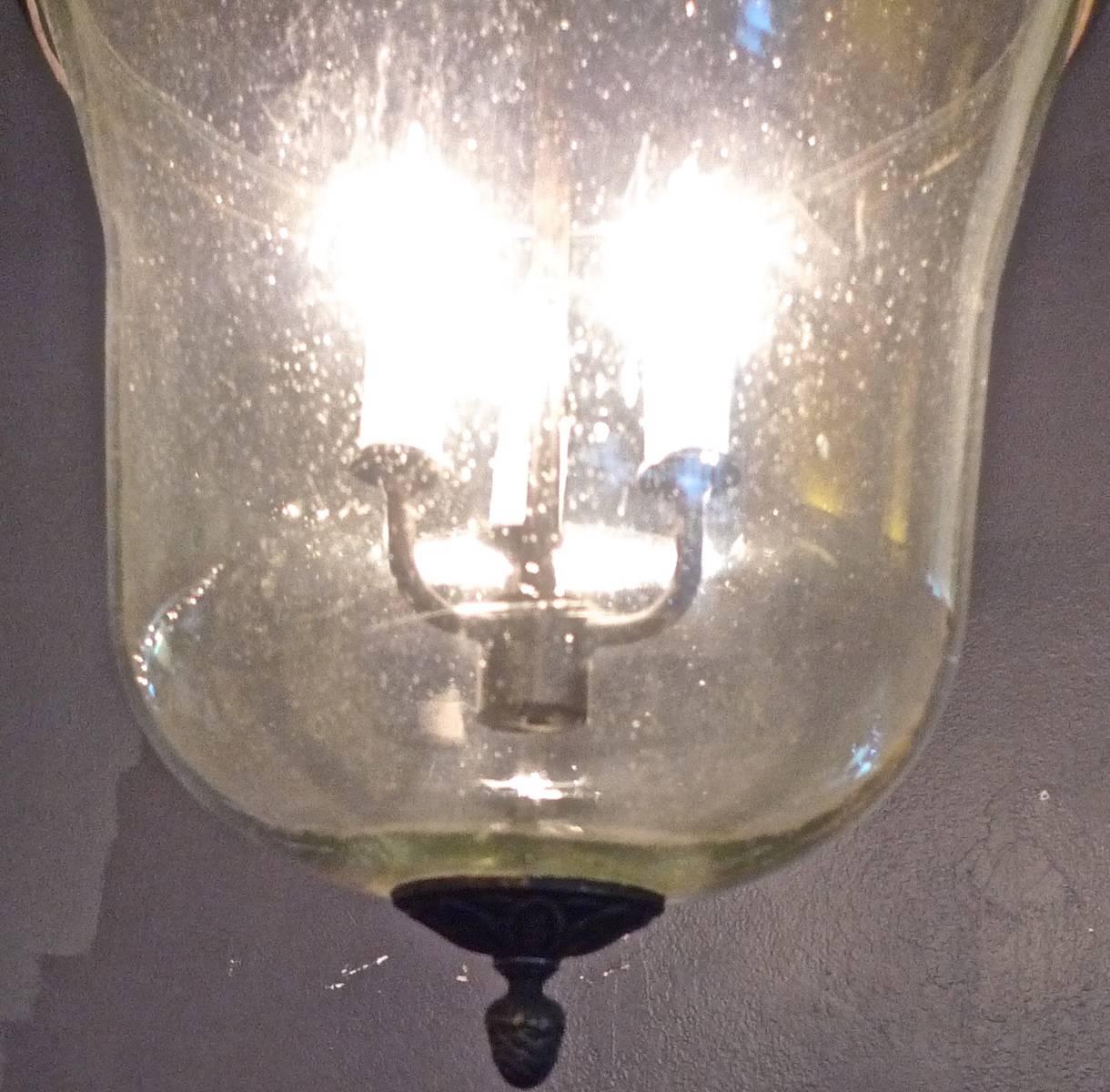 French 19th Century Partially Frosted Bell Jar Pendant with Iron Chain Fittings 4