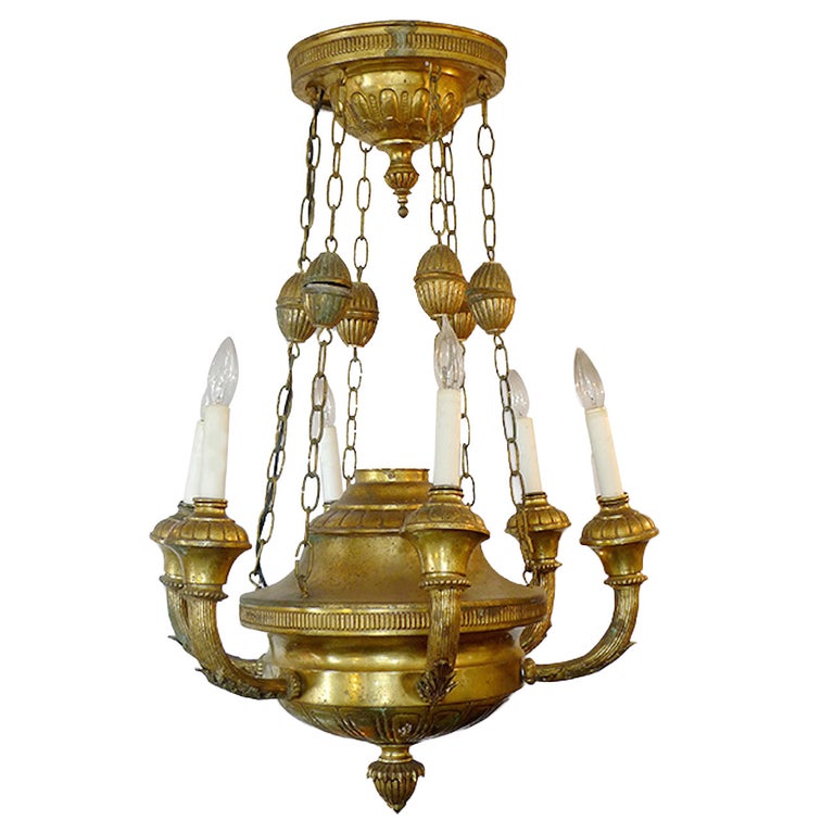 Italian 19th Century Bronze Dome Chandelier With Six Arms And Lights Italian 19th Century Bronze Dome Chandelier With Six Arms And Lights For