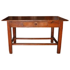French 19th Century Small Country Table with Small Centre Drawer and Stretcher