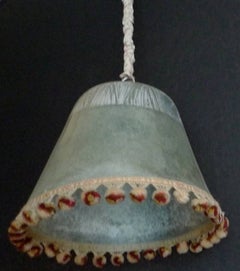 French Bell Jar Frosted Suspension Light with One Light and a Fabric Frill