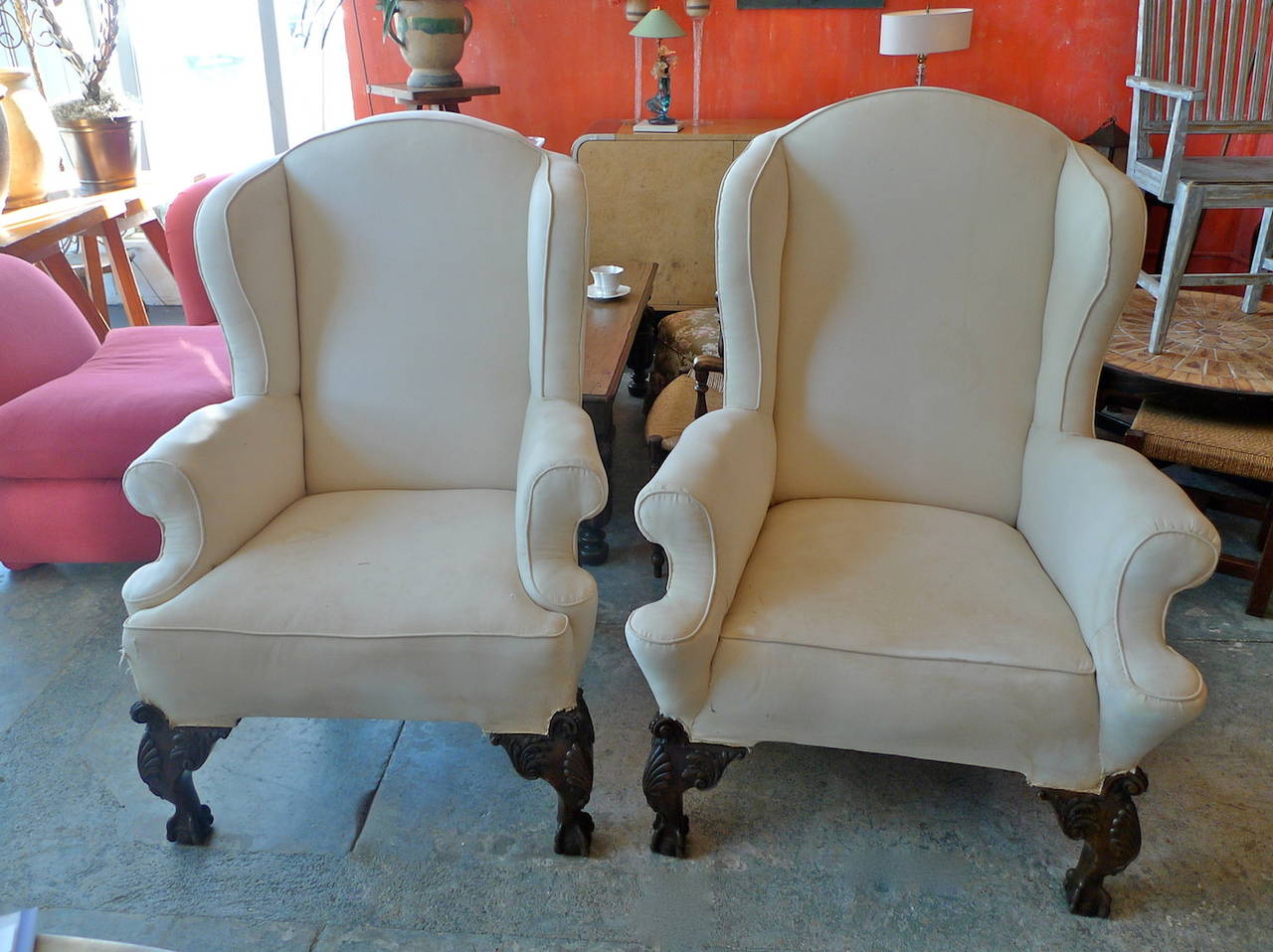 Two English Georgian XVIII Mahogany Framed Wingback Armchairs. Sold as is. 2