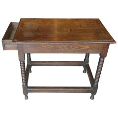French 19th Century Small End or Side Table with One End Drawer and Turned Legs