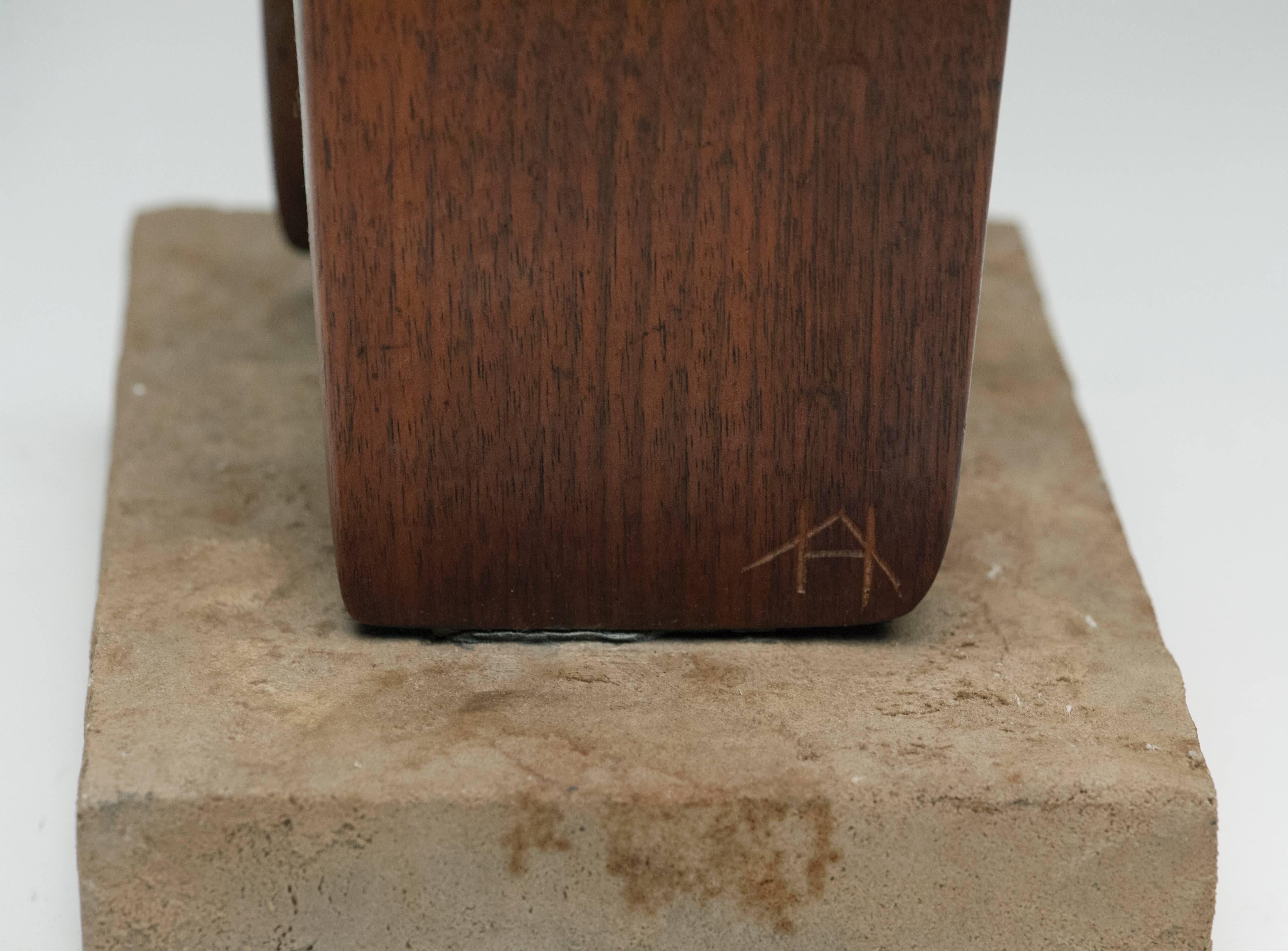 American Modern Abstract Wood Sculpture, Signed