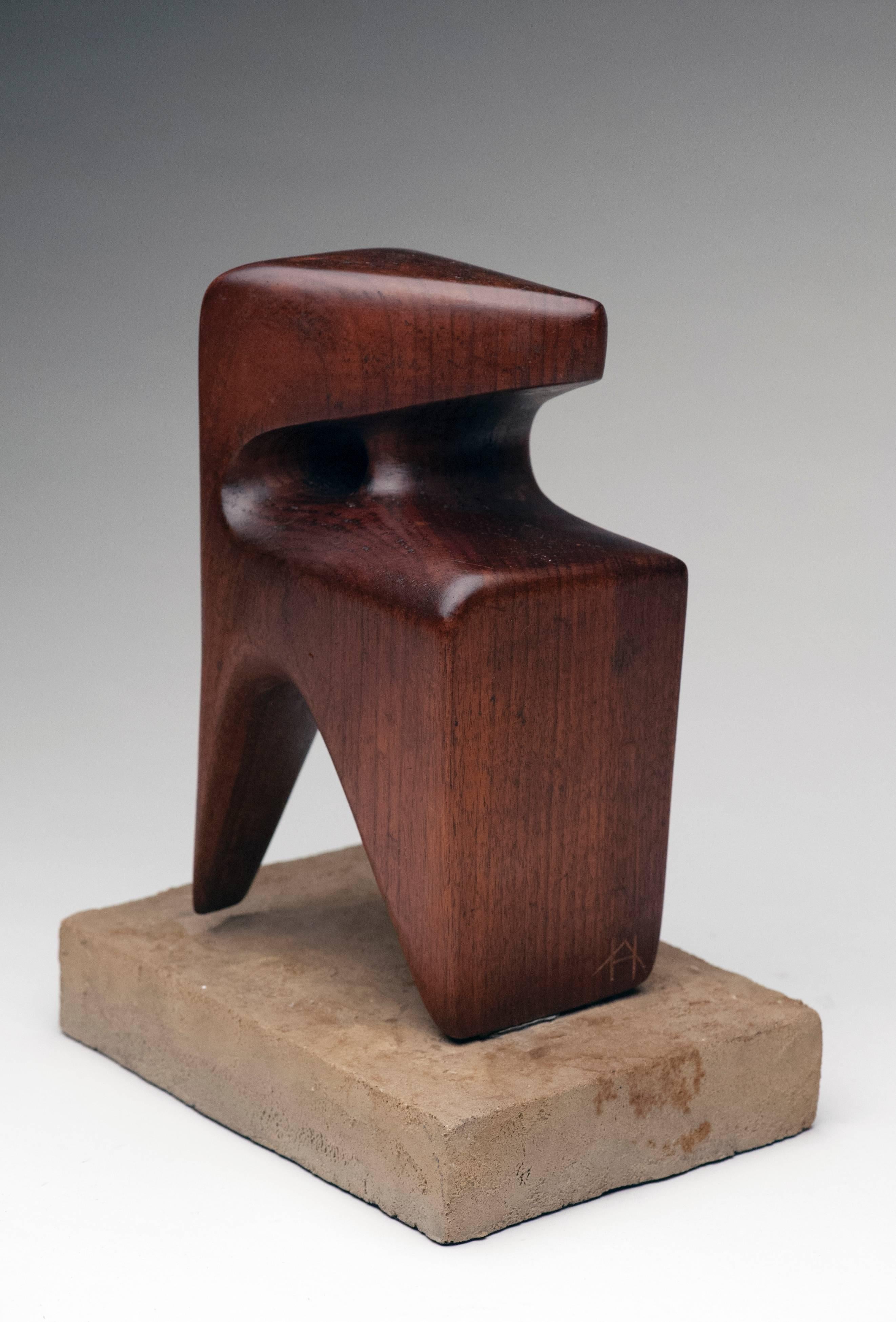 20th Century Modern Abstract Wood Sculpture, Signed