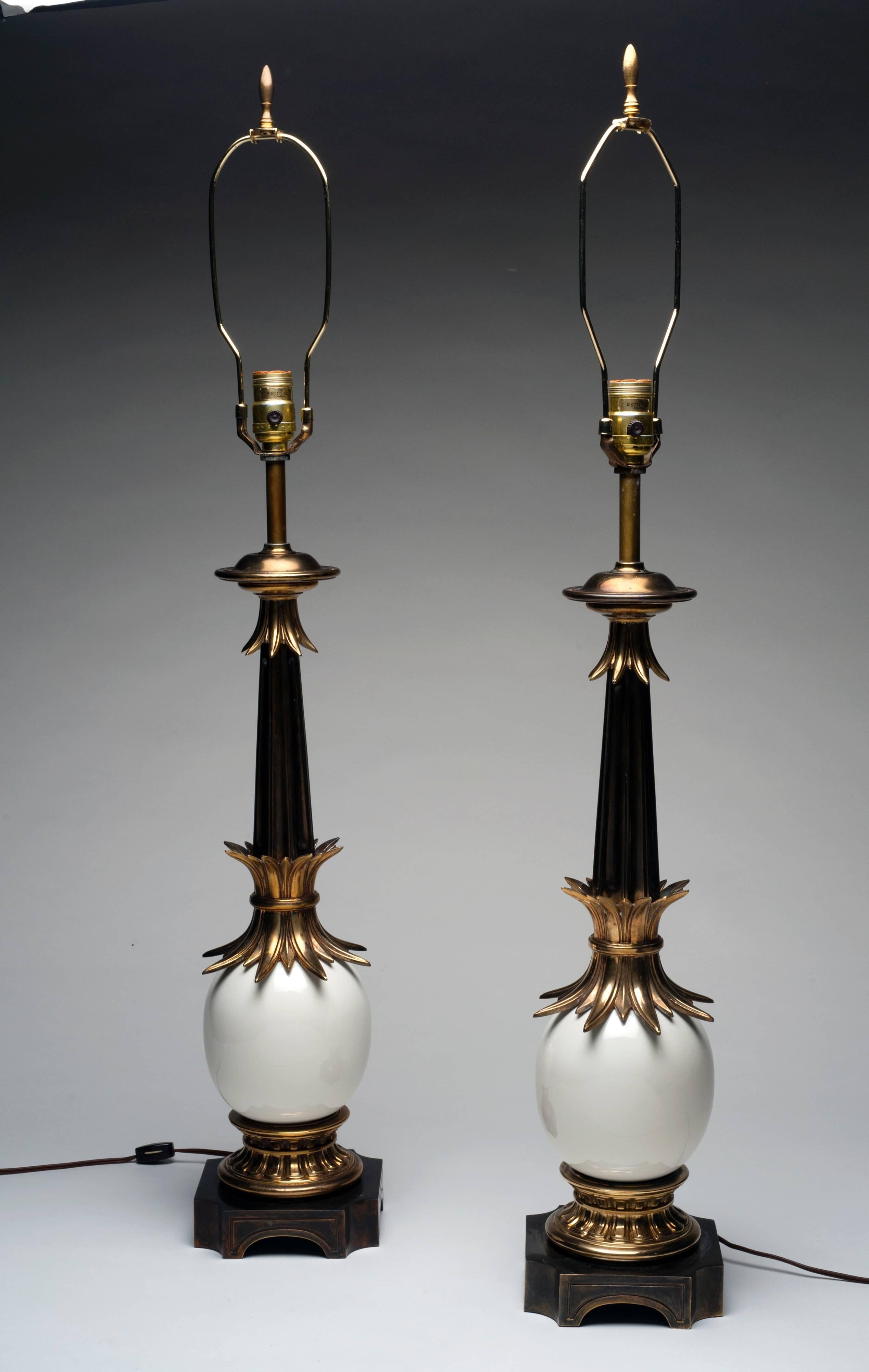 Hollywood Regency Pair of Stiffel Ostrich Egg Lamps