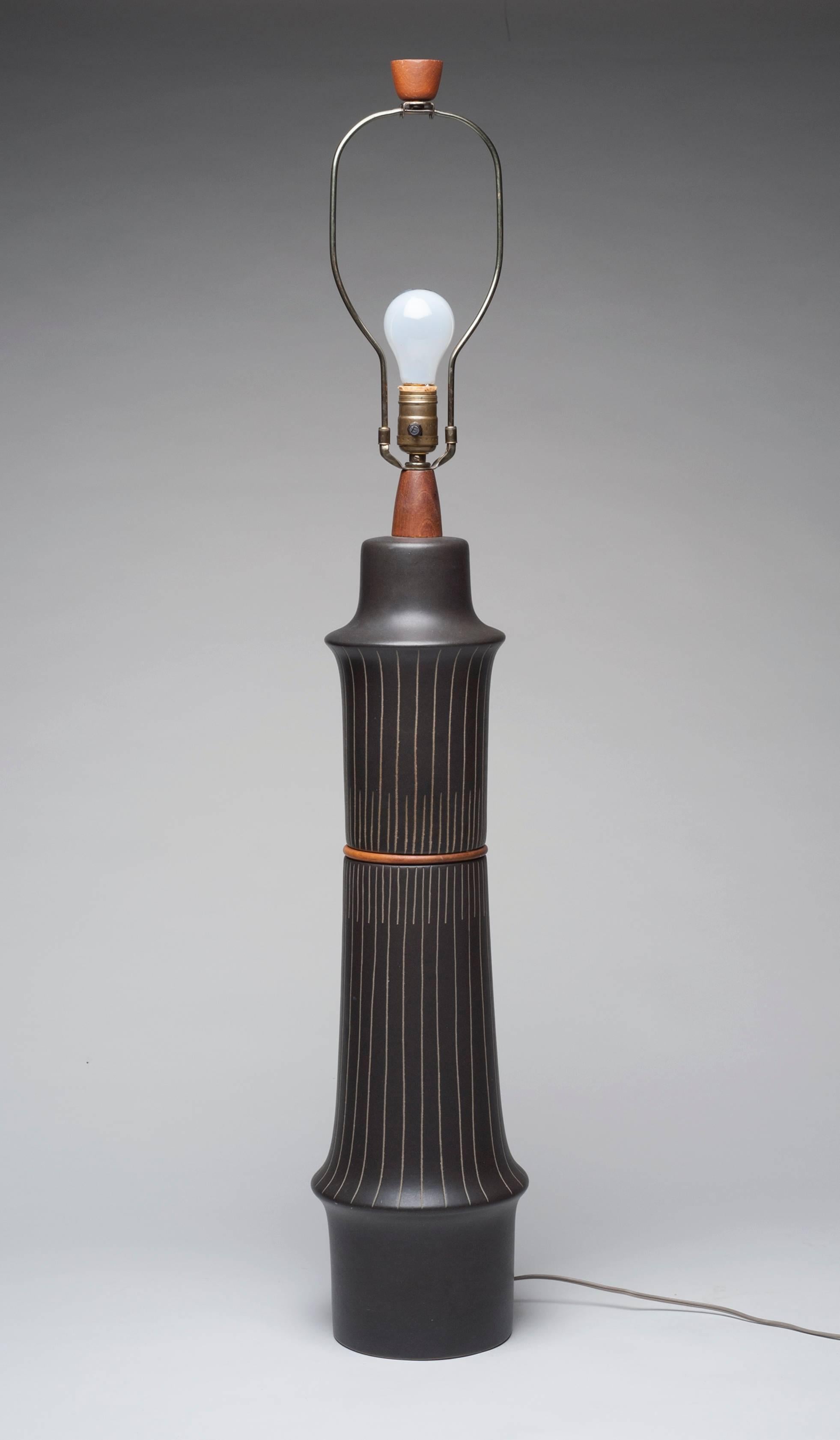 American Large Gordon Martz Ceramic Black Table Lamp for Marshall Studios