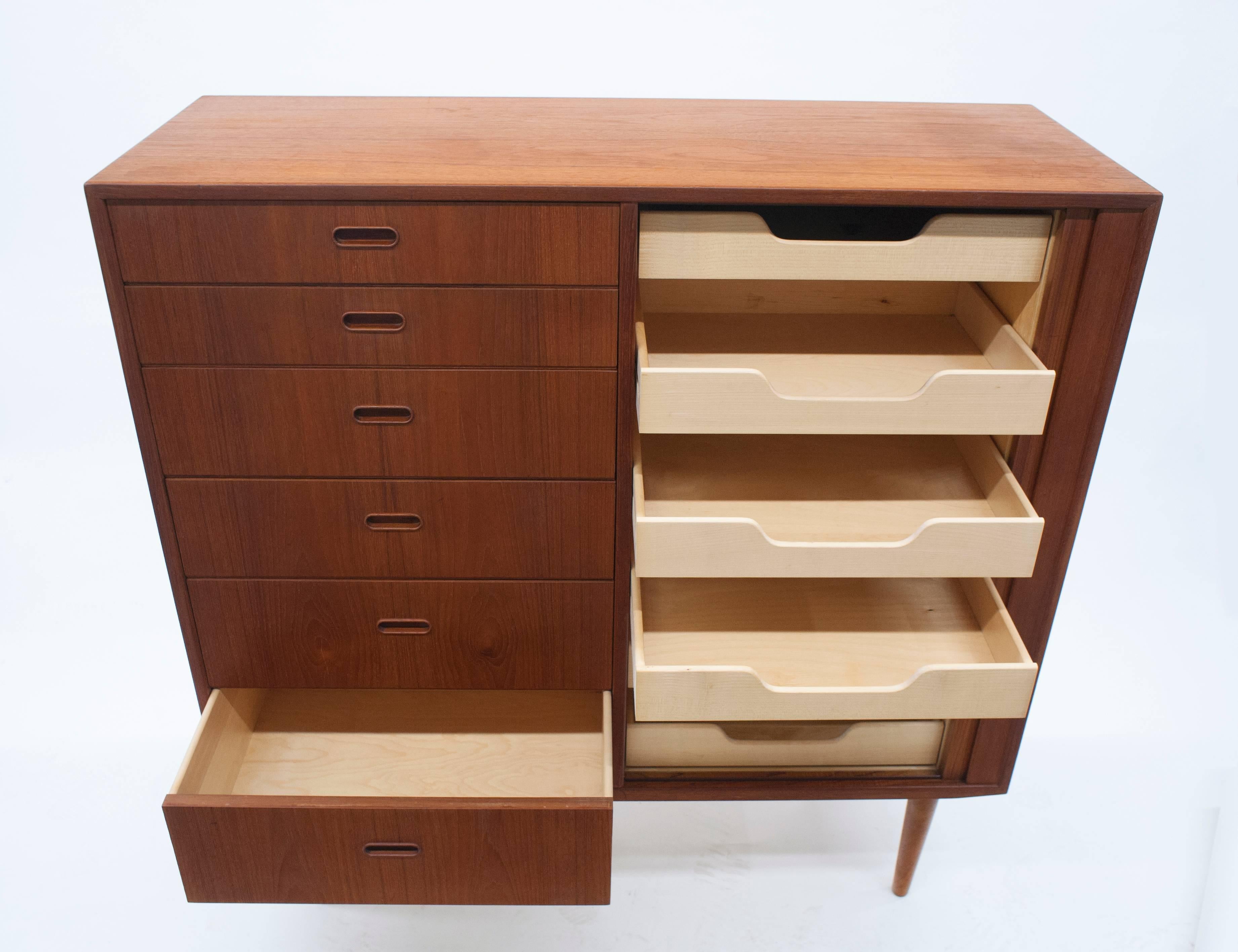 Scandinavian Modern Danish Falster Chest of Drawers in Teak with Tambour Doors