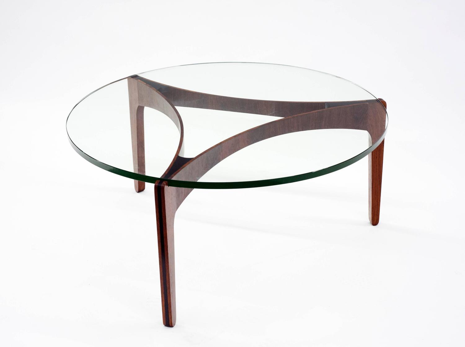 Danish Rosewood Glass Coffee Table and Three Leather