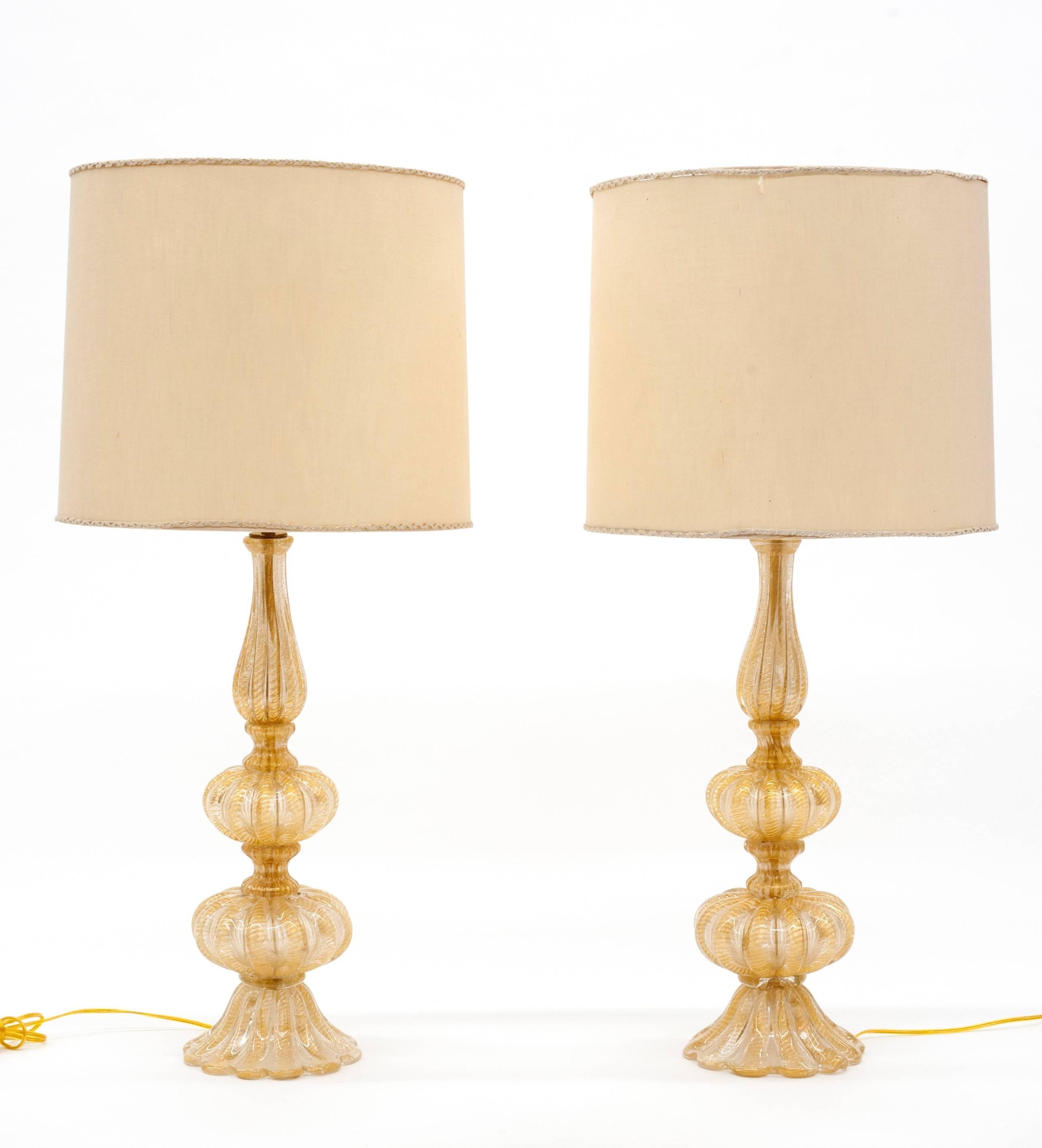 Mid-Century Modern Barovier & Toso Pair of Glass Italian Murano Table Lamps