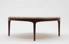 Danish Modern Round Low Travertine Coffee Table