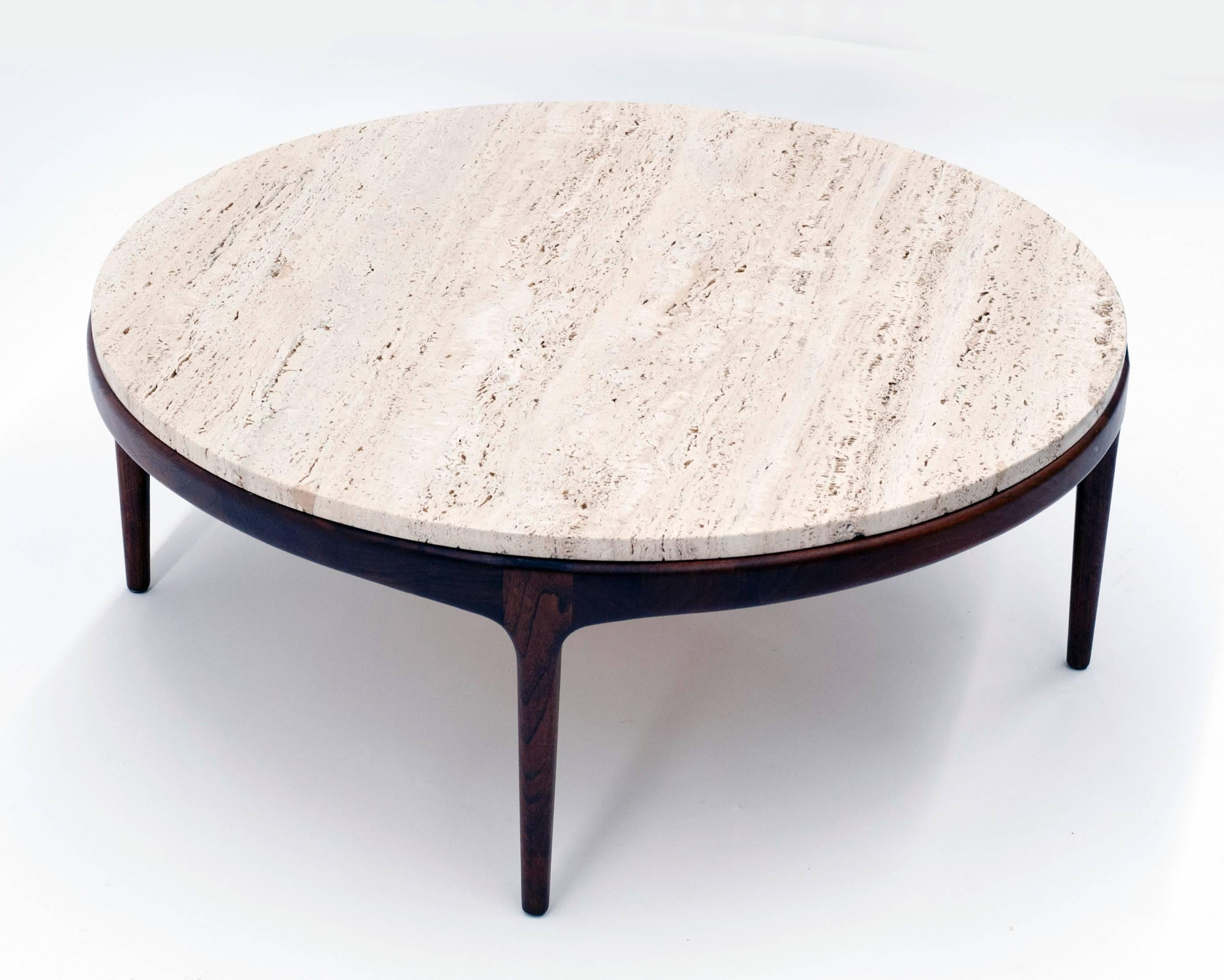 Scandinavian Modern Danish Modern Round Low Travertine Coffee Table