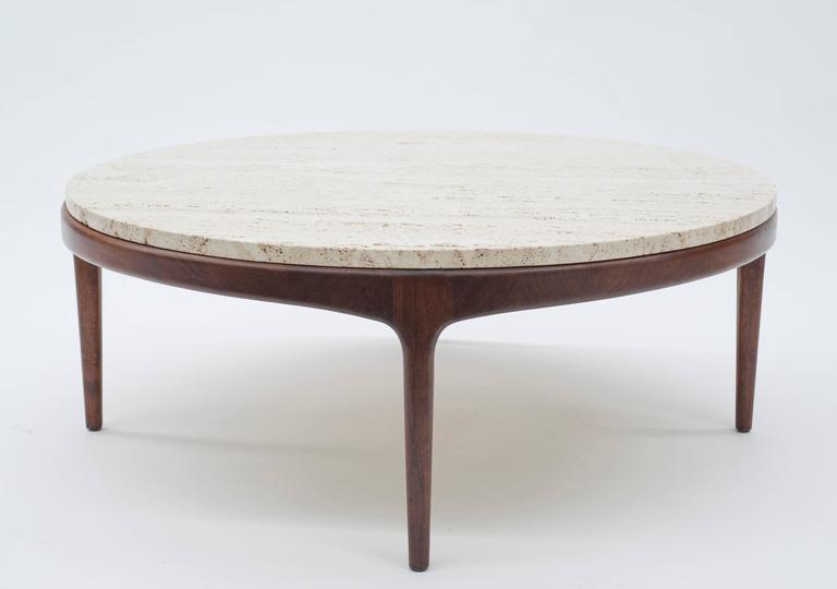 Danish Modern Round Low Travertine Coffee Table At 1stdibs Danish Modern Round Low Travertine, Round Travertine Coffee Table