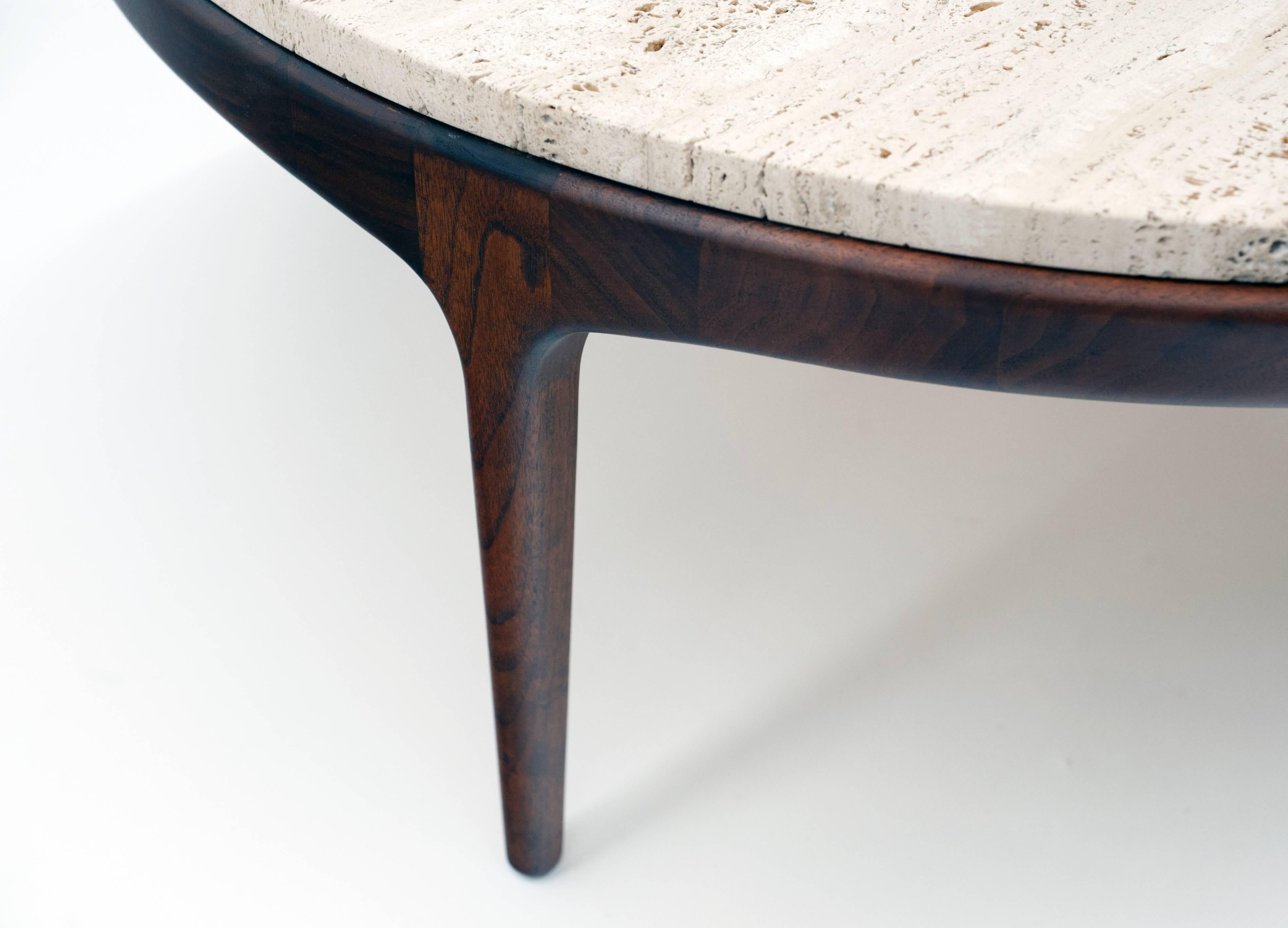 Danish Modern Round Low Travertine Coffee Table In Excellent Condition In Washington, DC