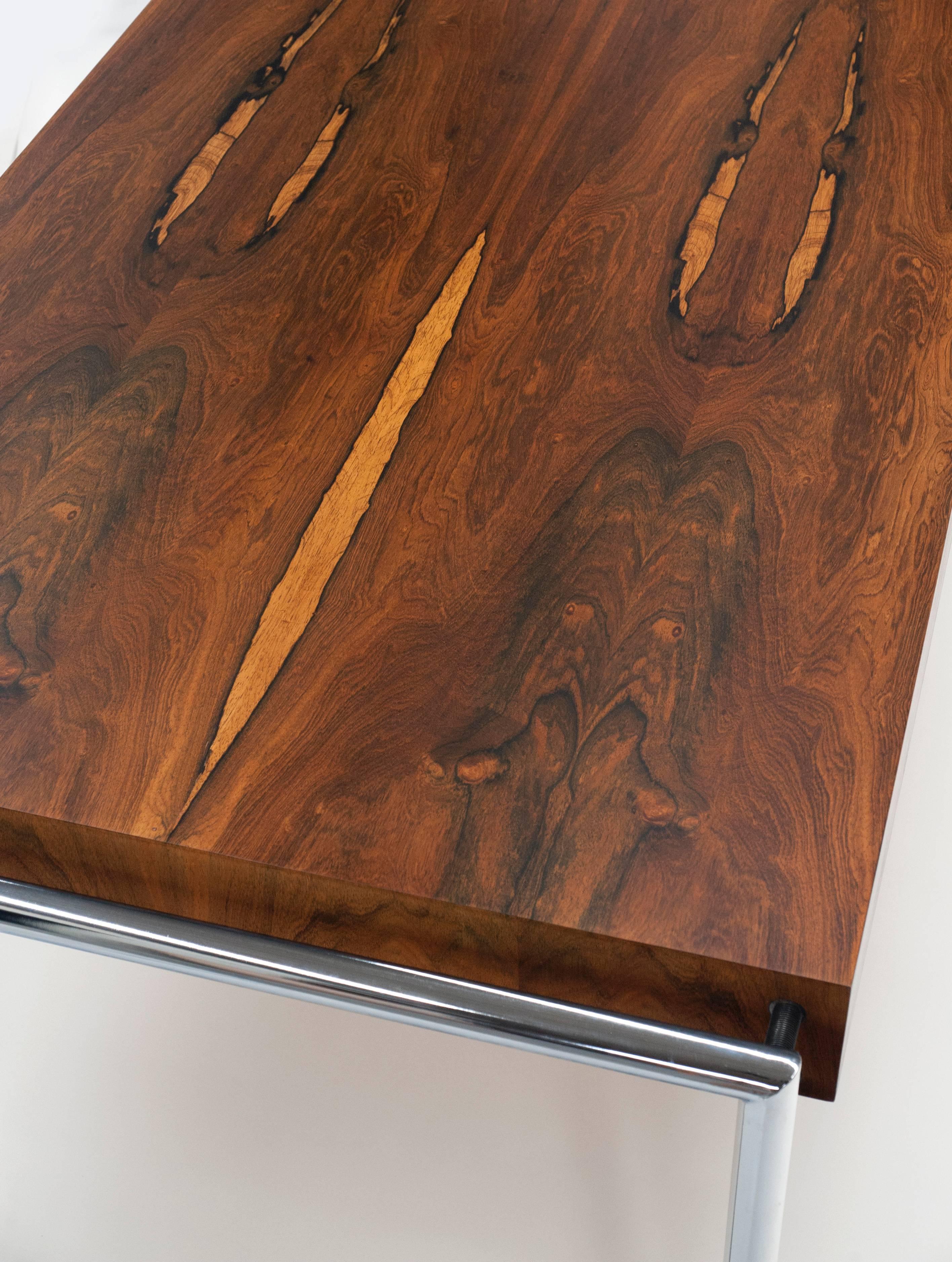 Late 20th Century Large Modern Executive Rosewood Desk with Tubular Chrome Legs