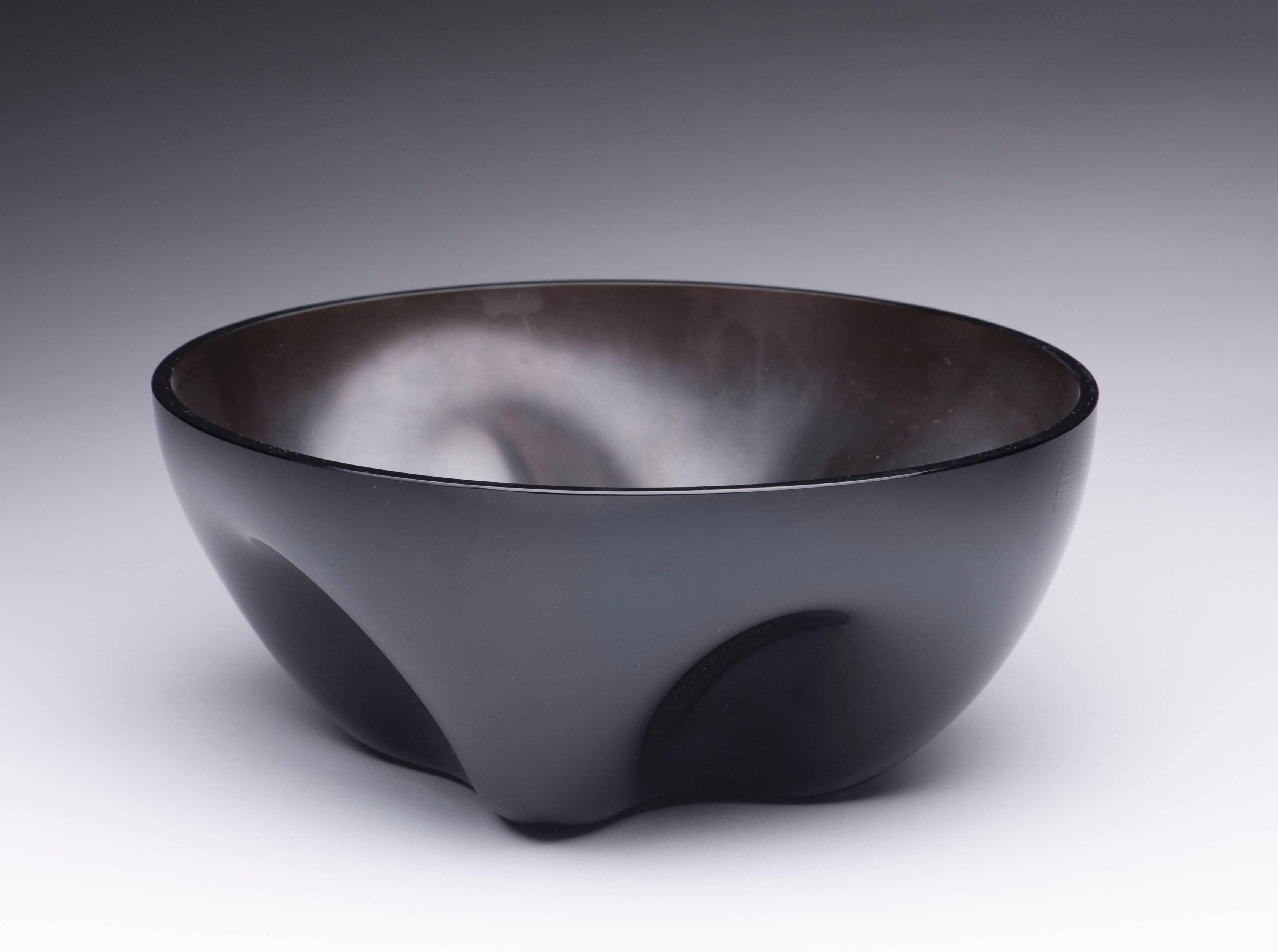 Organic Modern Alfredo Barbini Black Glass Italian Murano Bowl