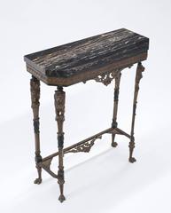 Antique Italian Black Marble Console Table with Lion Figures on Metal Base