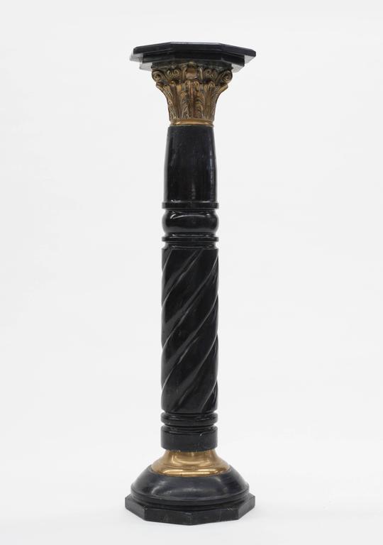 Black Marble Pedestal Column with Brass Mounts at 1stDibs