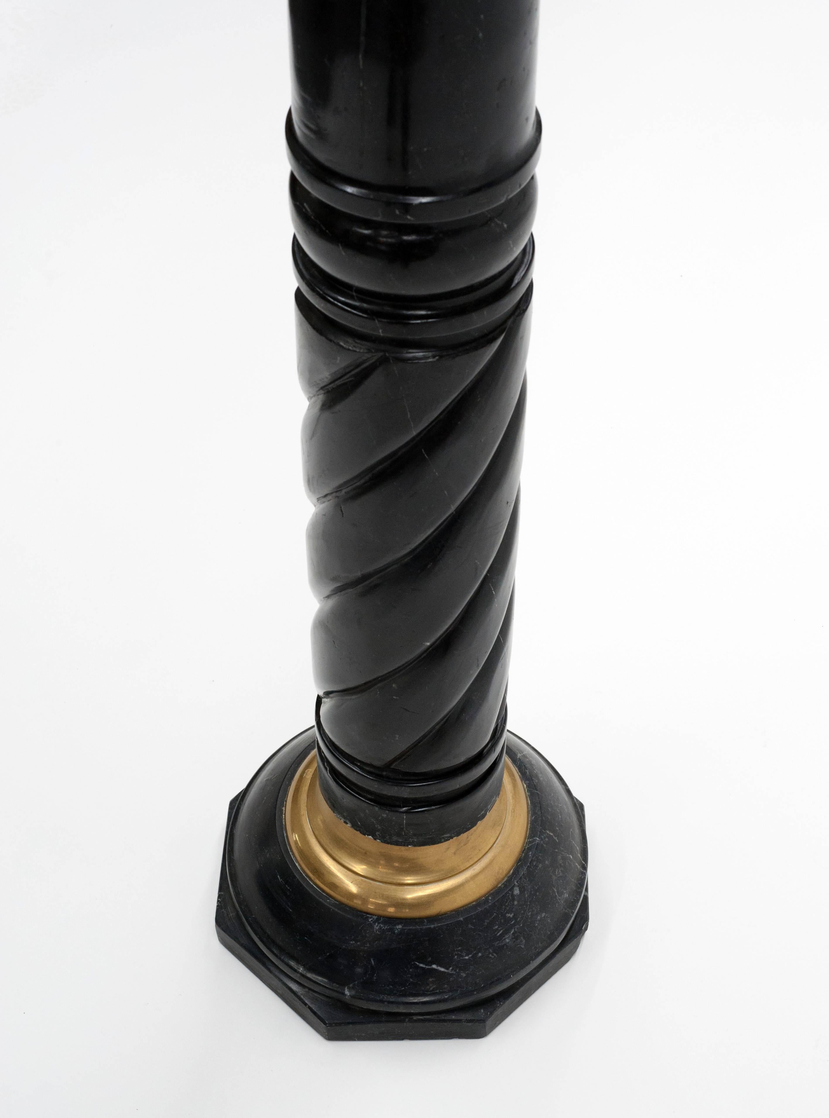 Black Marble Pedestal Column with Brass Mounts 1