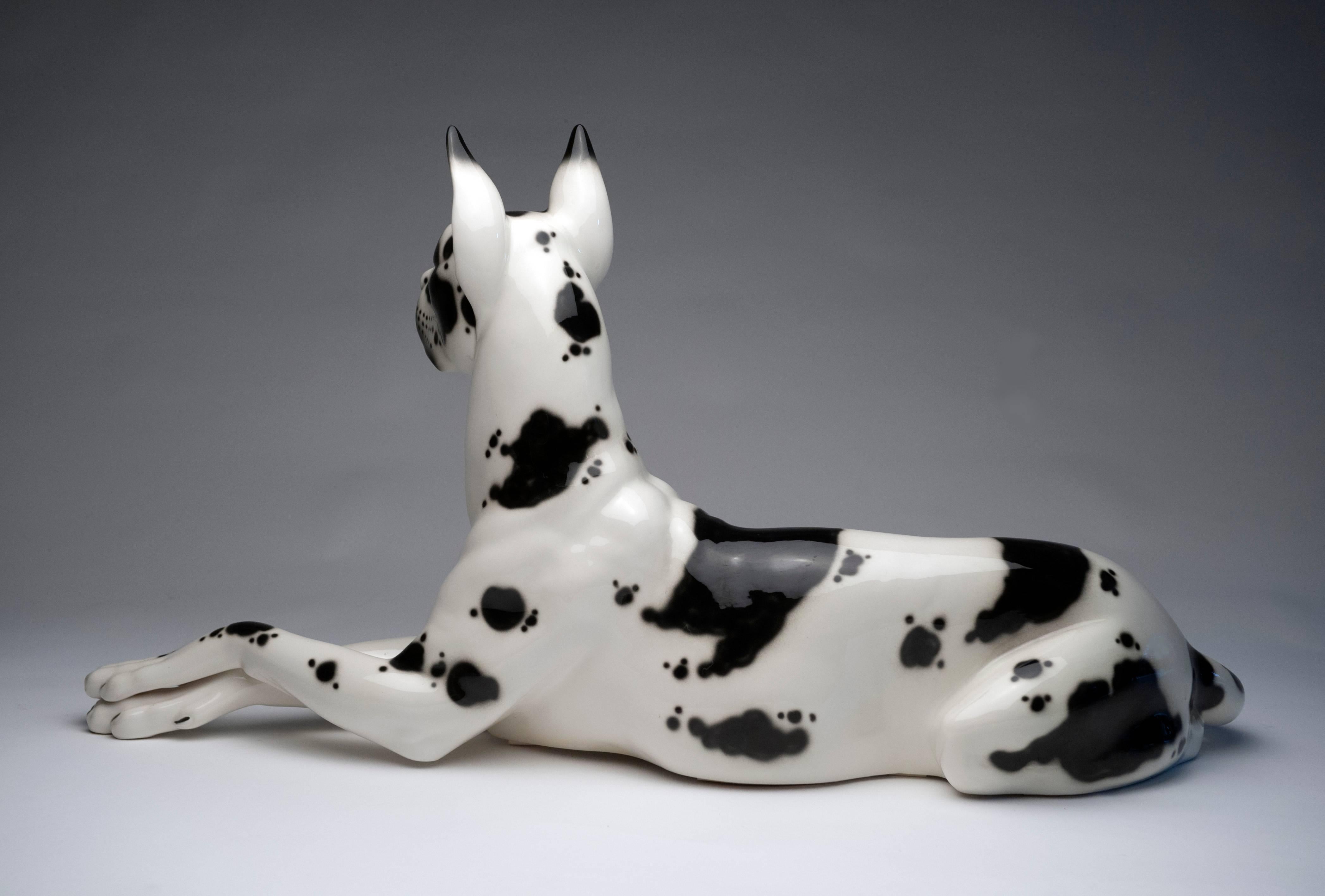 Life Size Great Dane Porcelain Dog Sculpture by Lladro Hispania of Spain In Excellent Condition In Washington, DC