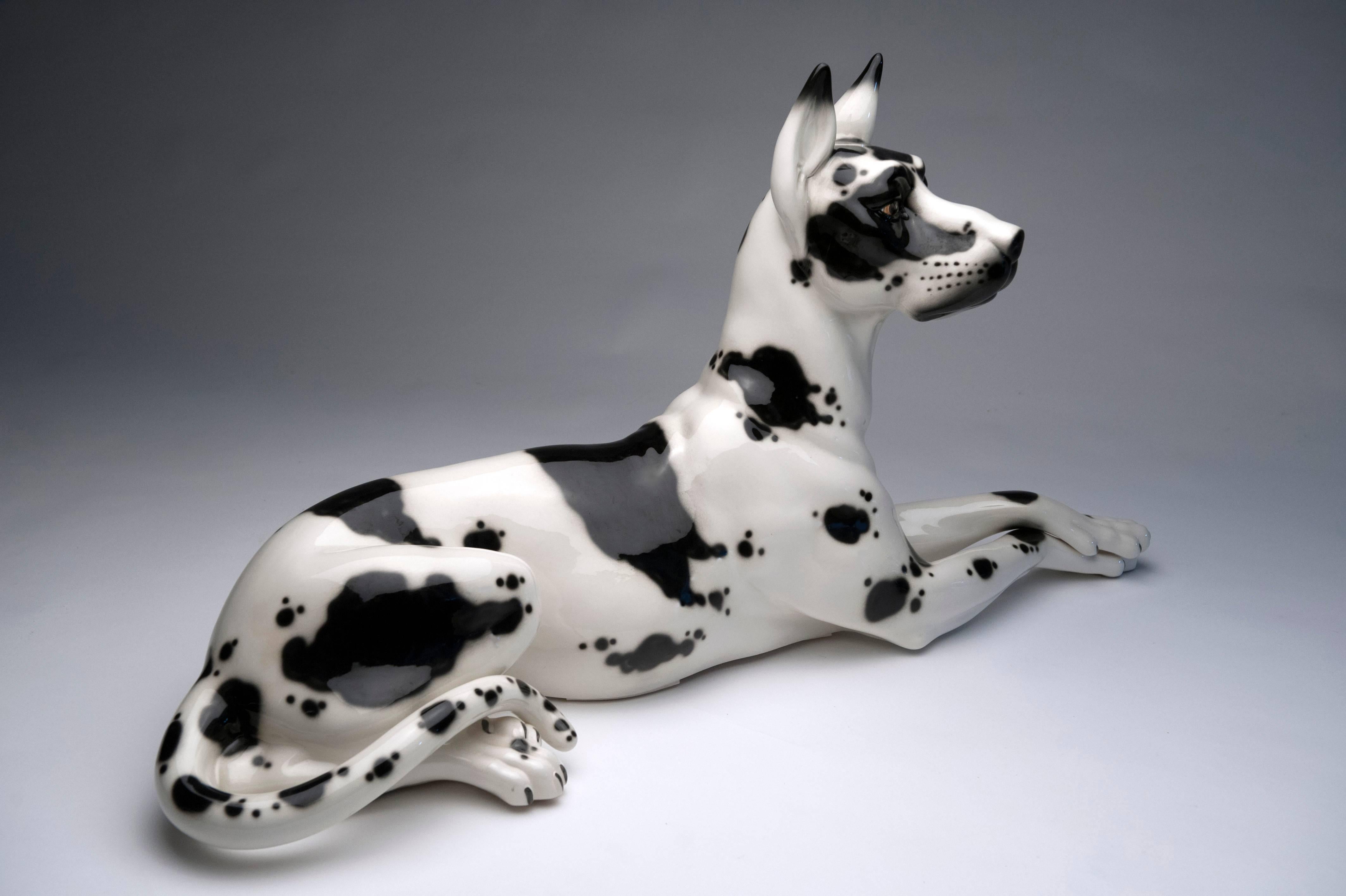 Late 20th Century Life Size Great Dane Porcelain Dog Sculpture by Lladro Hispania of Spain