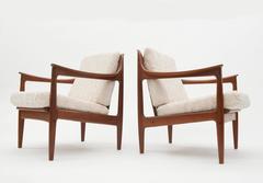 Pair of Vintage Low Scandinavian Modern Lounge Chairs in Lambswool Upholstery