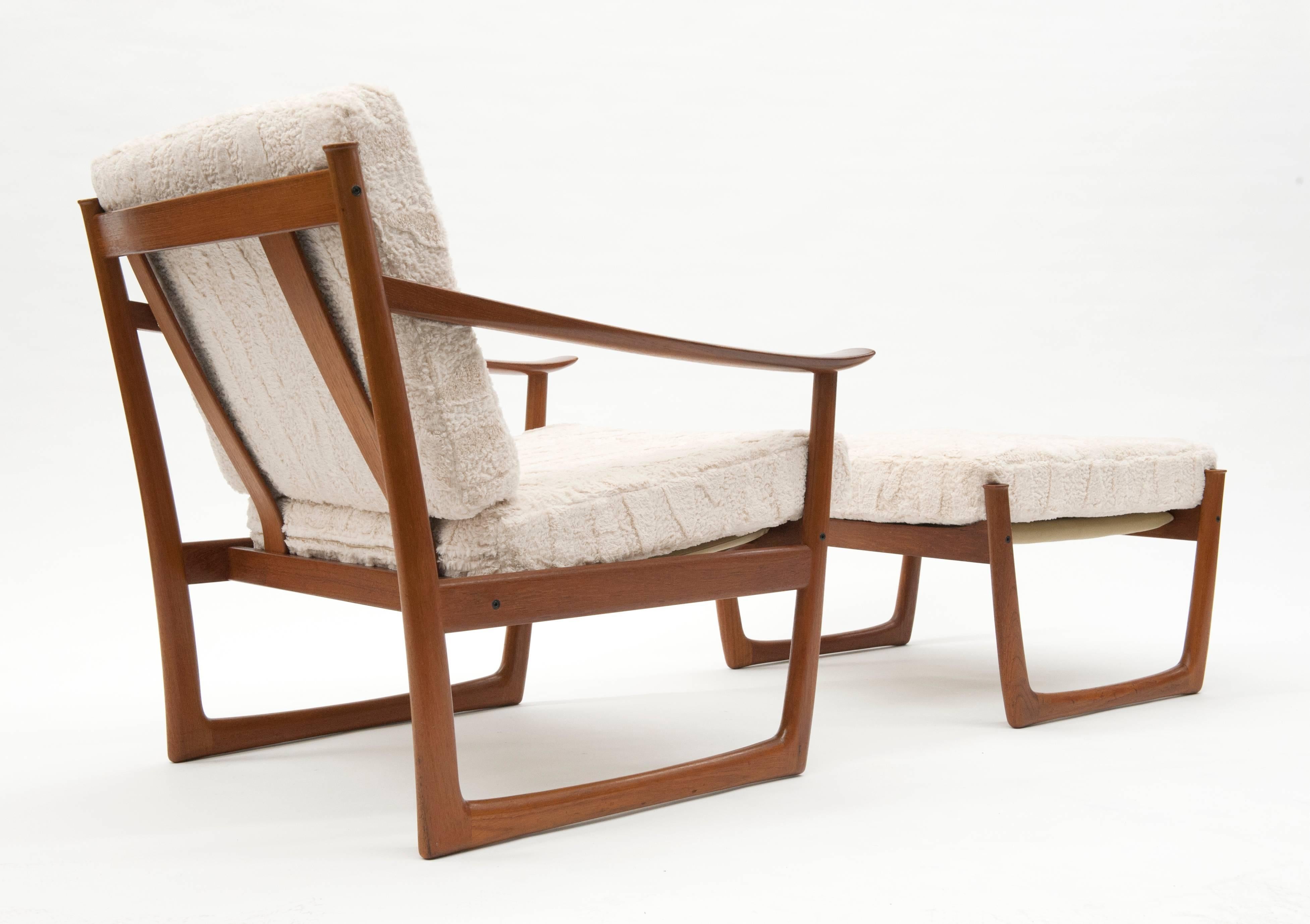Wood Danish Modern Lounge Chair and Ottoman by Peter Hvidt & Orla Mølgaard-Nielsen