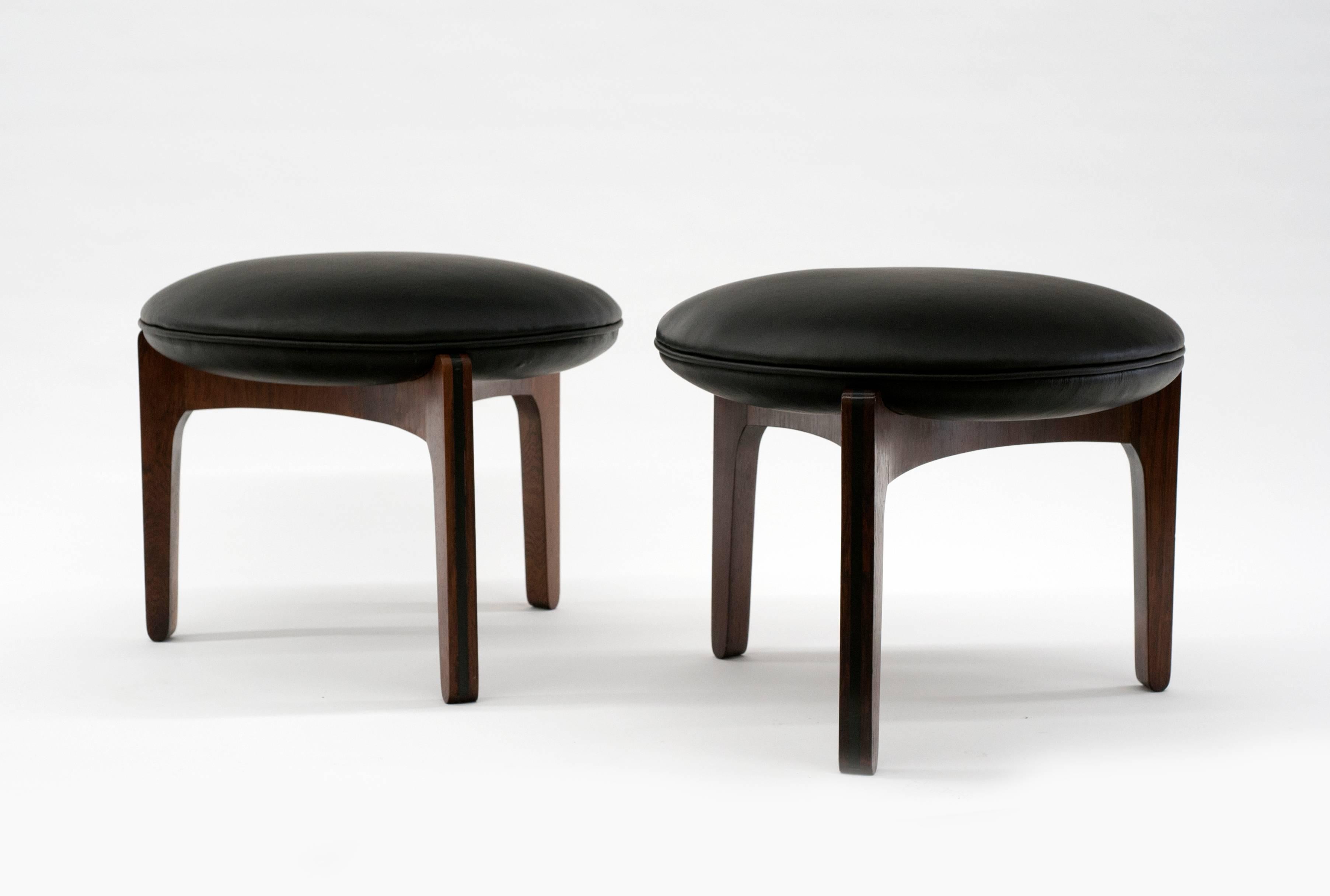 Pair of Danish Modern Sven Ellekaer Stools in Rosewood and Black Leather, 1962 1