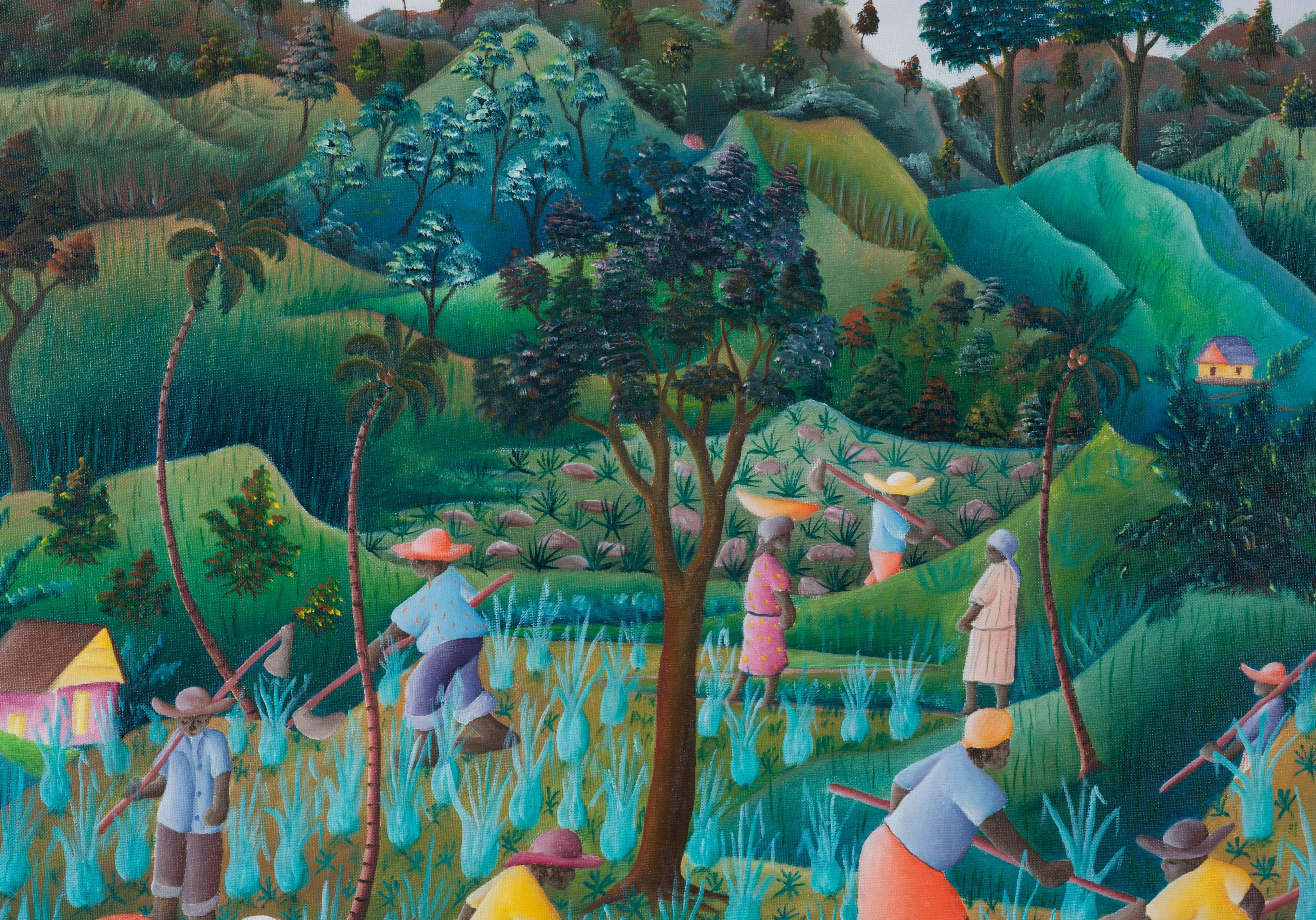 Folk Art Joseph Jean-Gilles Haitian Landscape Painting