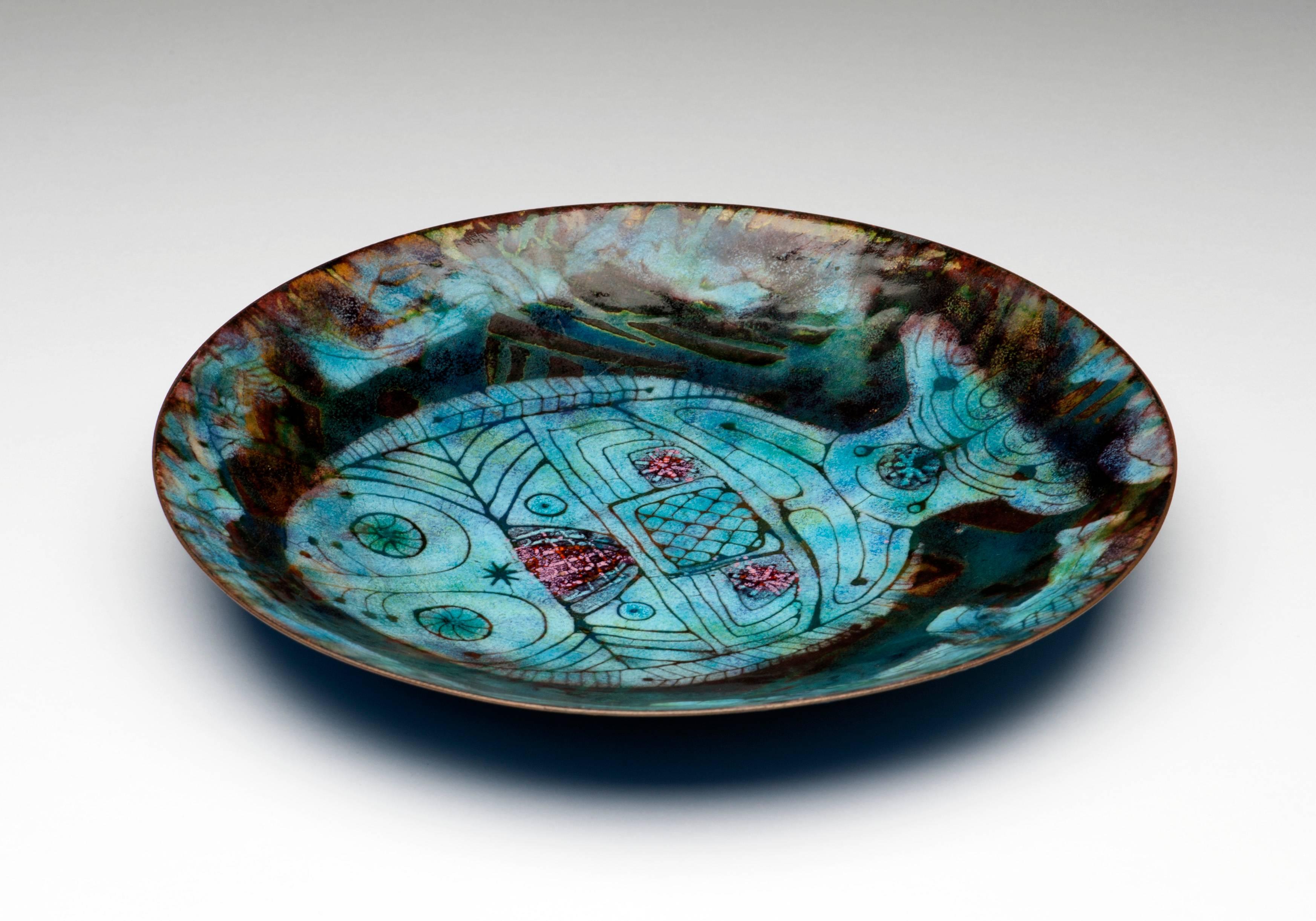 Mid-20th Century Doris Hall Enamel on Copper Plate with Decorative Fish