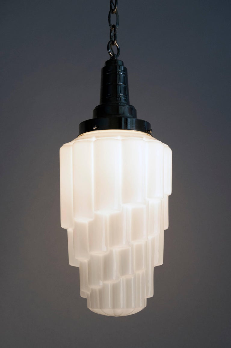 French Art Deco Glass Opal Skyscraper Hanging Pendant ...