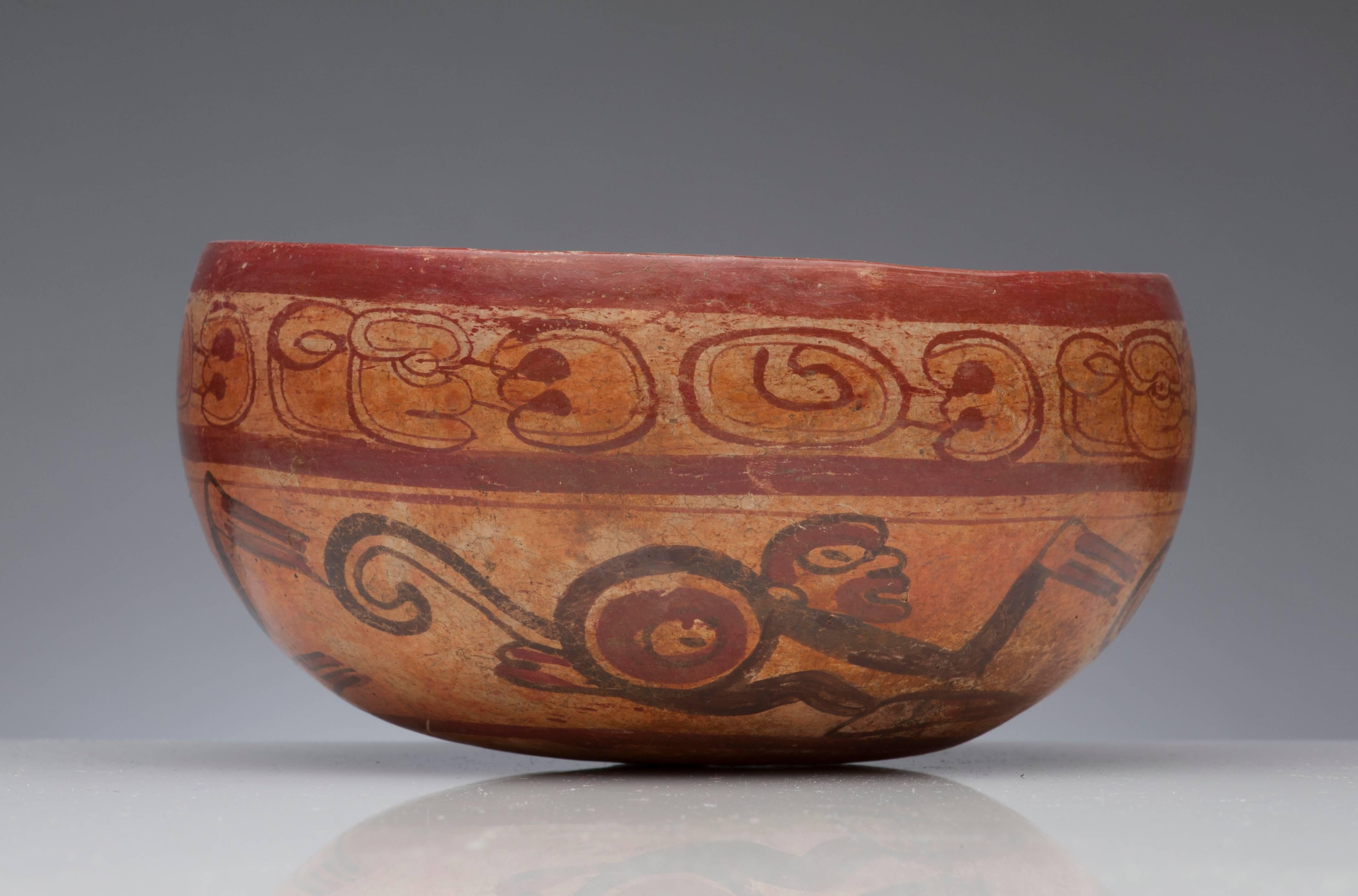 Honduran Pre-Columbian Maya Polychrome Monkey Bowl