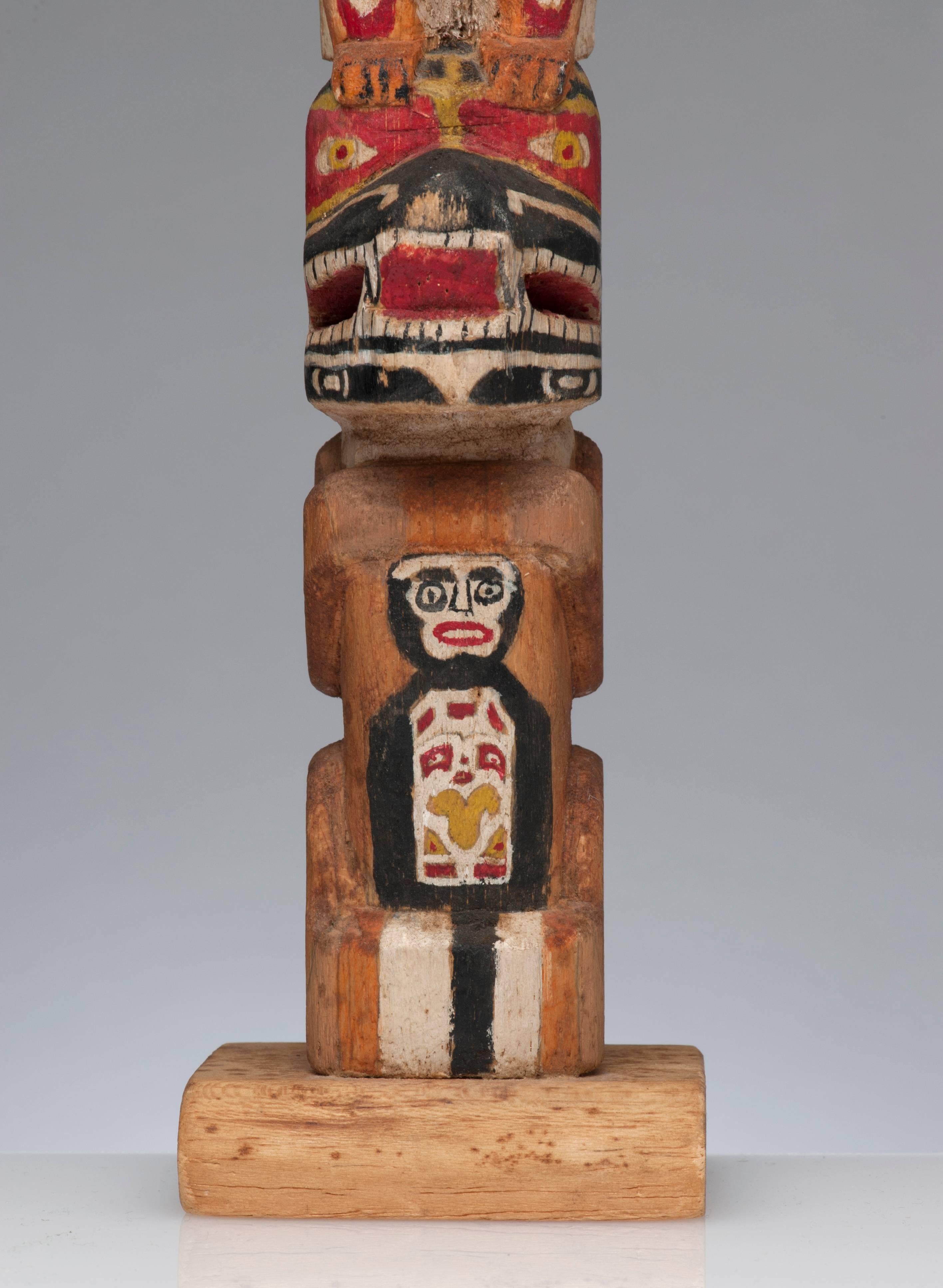 Mid-20th Century Vintage Northwest Hand-Carved Wood TOTEM Pole