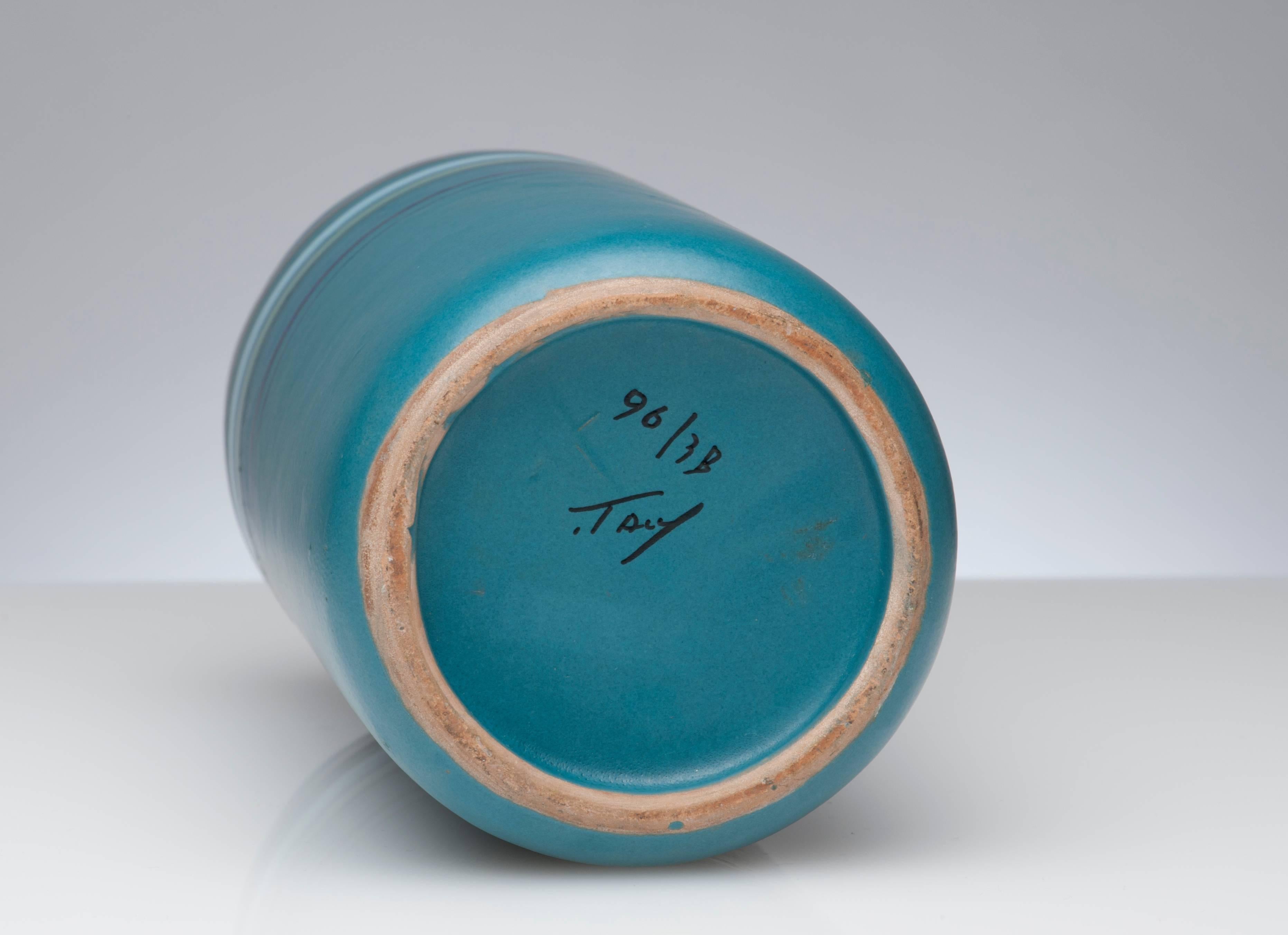 Late 20th Century Vintage Bitossi for Rosenthal Netter Blue Stripped Modern Pottery Vase, Italy