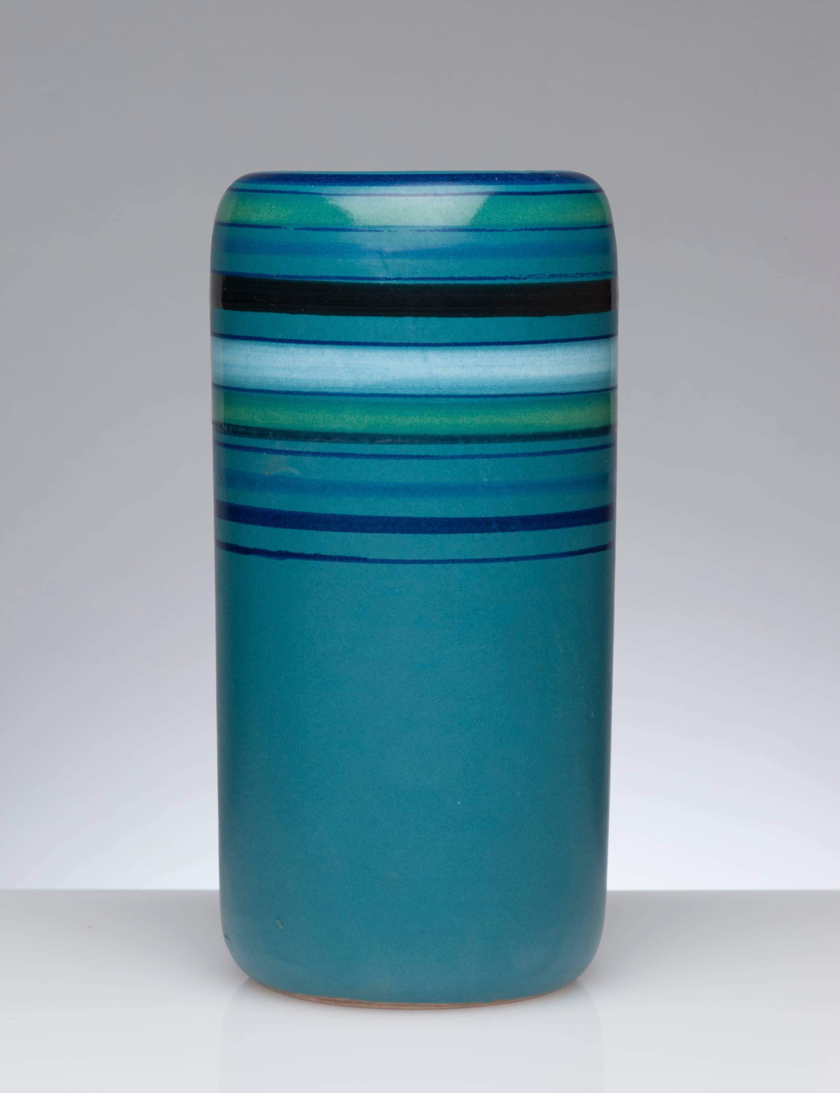 Vintage Bitossi for Rosenthal Netter Blue Stripped Modern Pottery Vase, Italy In Excellent Condition In Washington, DC