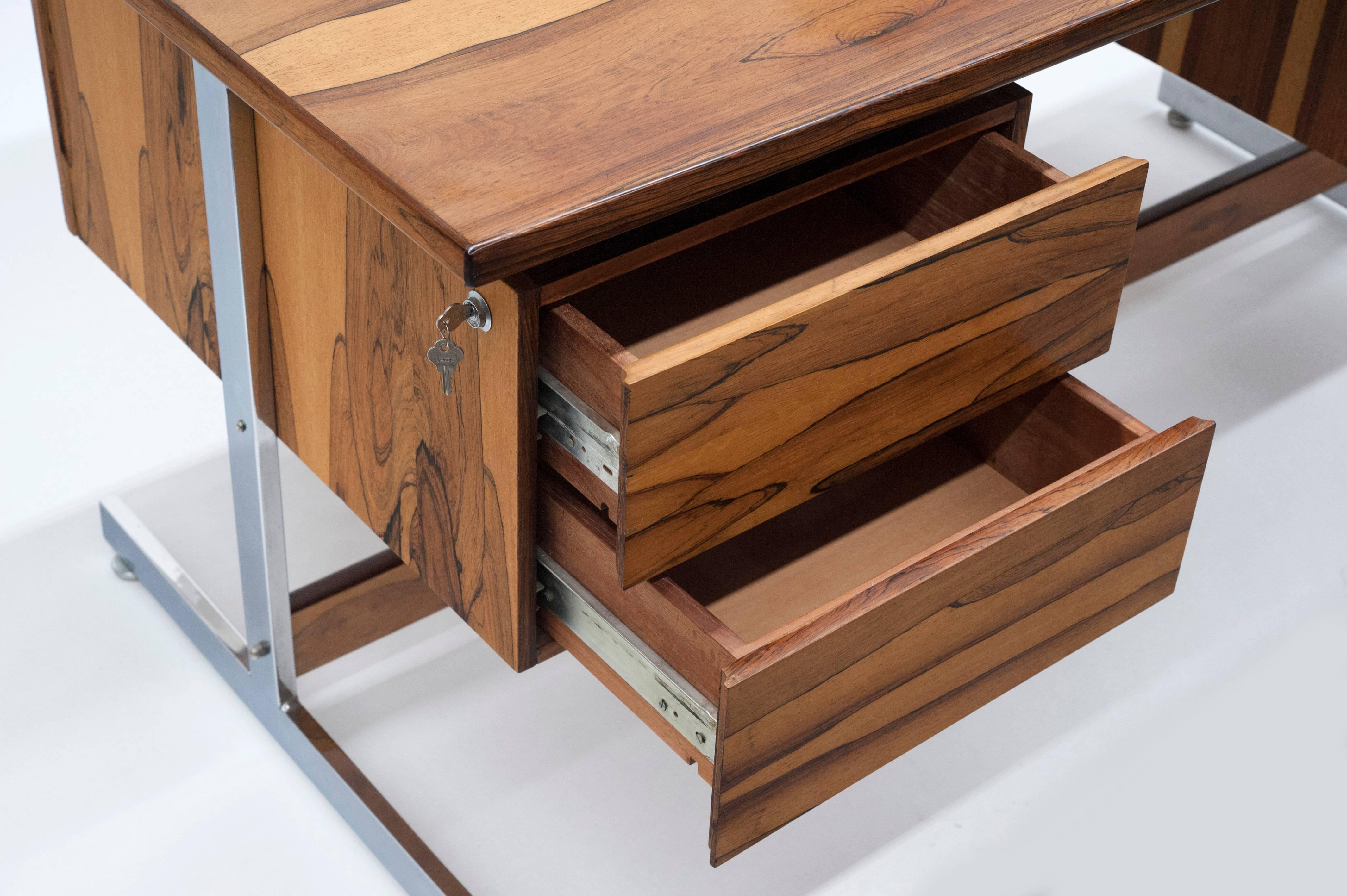 South American Brazilian Modern Rosewood and Chrome Desk  In Good Condition In Washington, DC