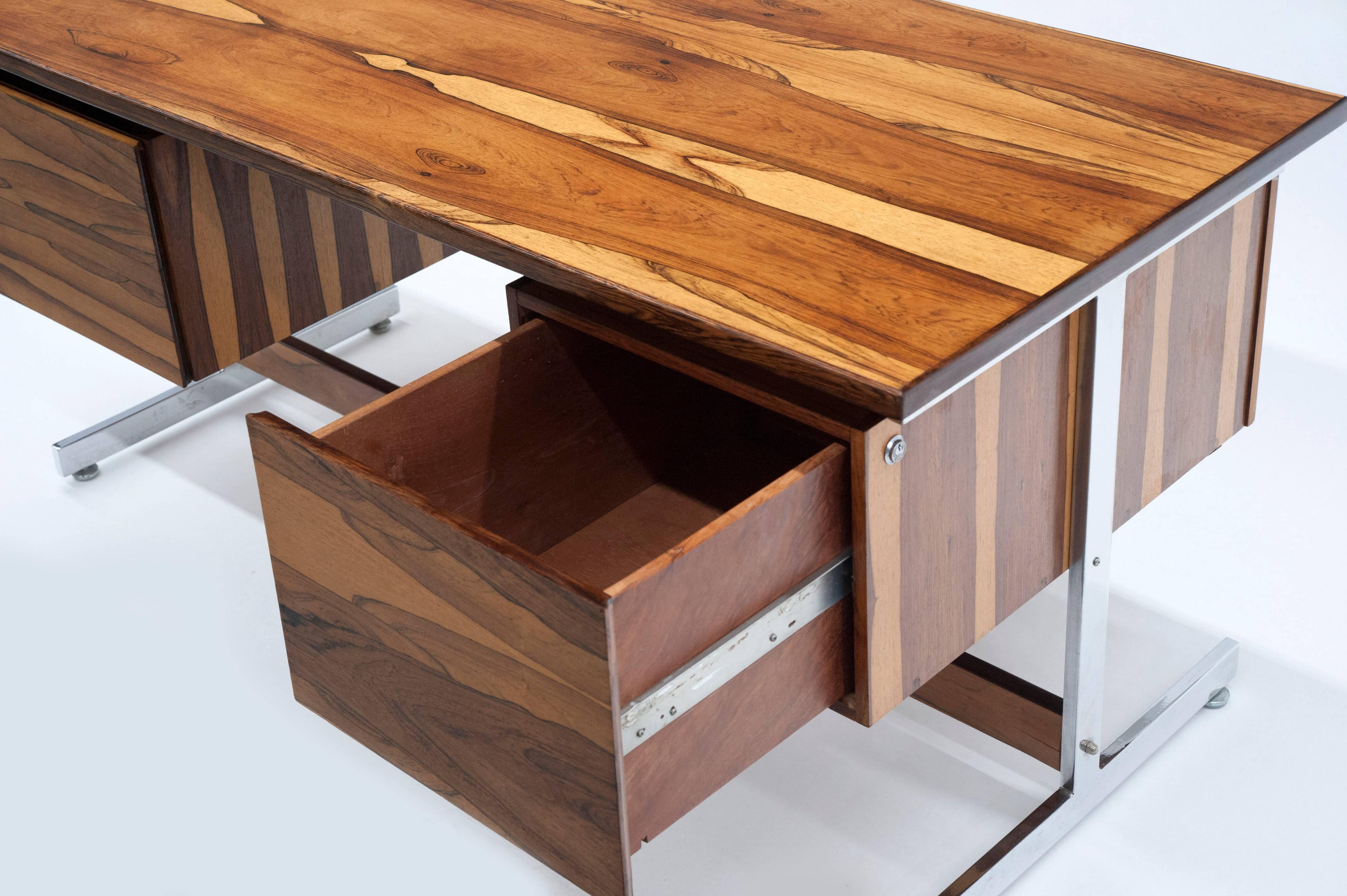 Mid-20th Century South American Brazilian Modern Rosewood and Chrome Desk 