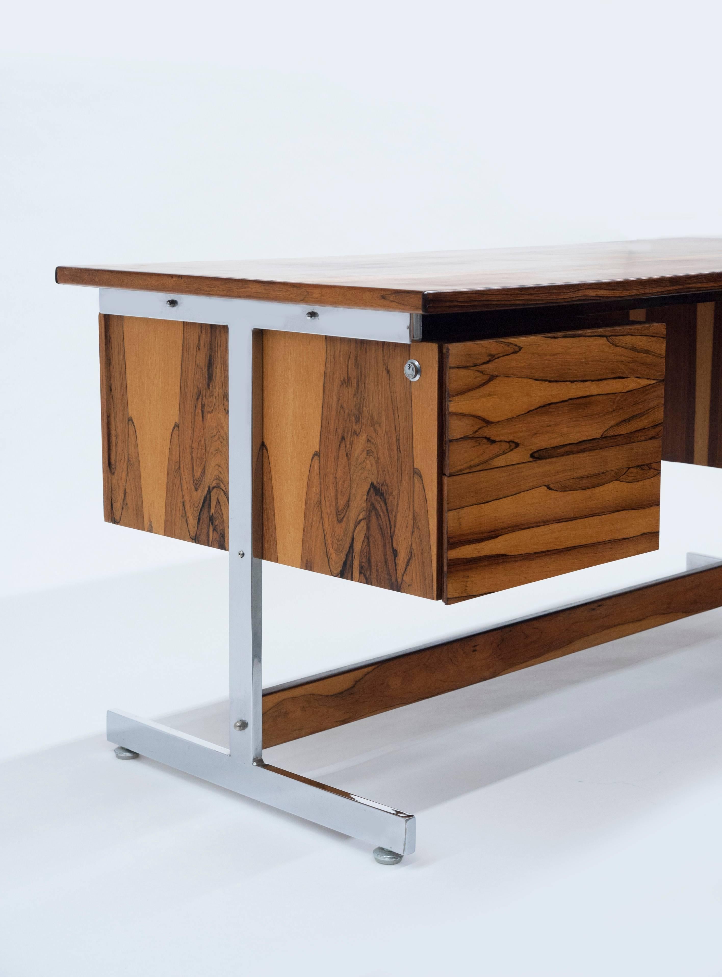 Mid-Century Modern South American Brazilian Modern Rosewood and Chrome Desk 