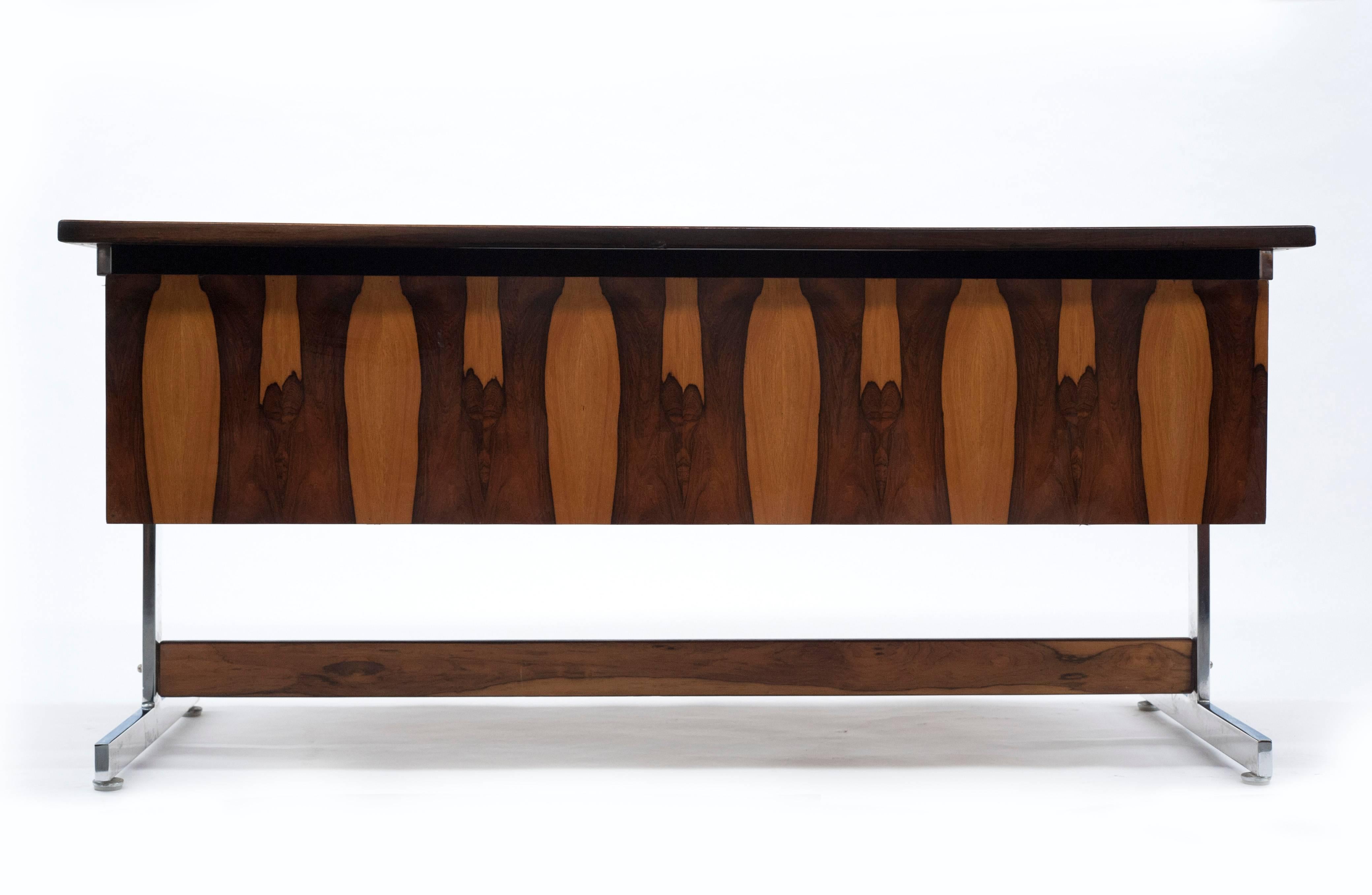 South American Brazilian Modern Rosewood and Chrome Desk  4