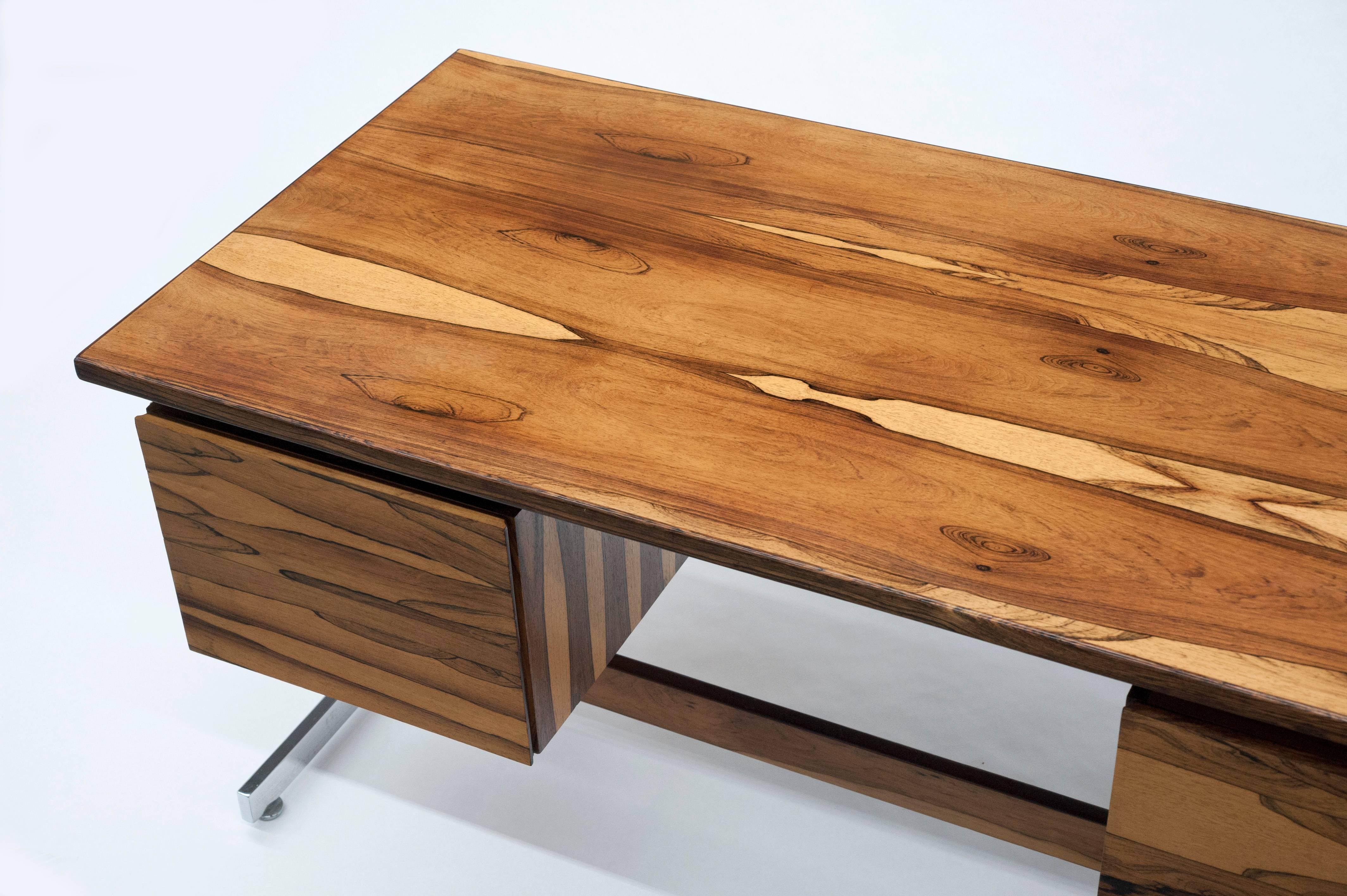 South American Brazilian Modern Rosewood and Chrome Desk  3