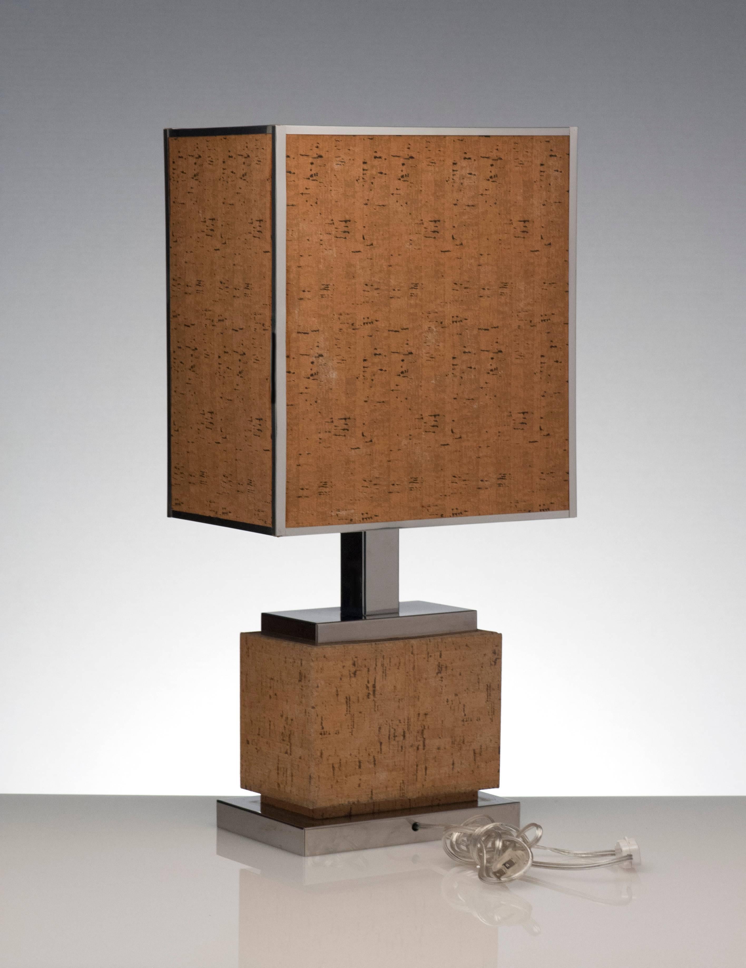 French Vintage Modern Cork Lamp with Rare Shade 2