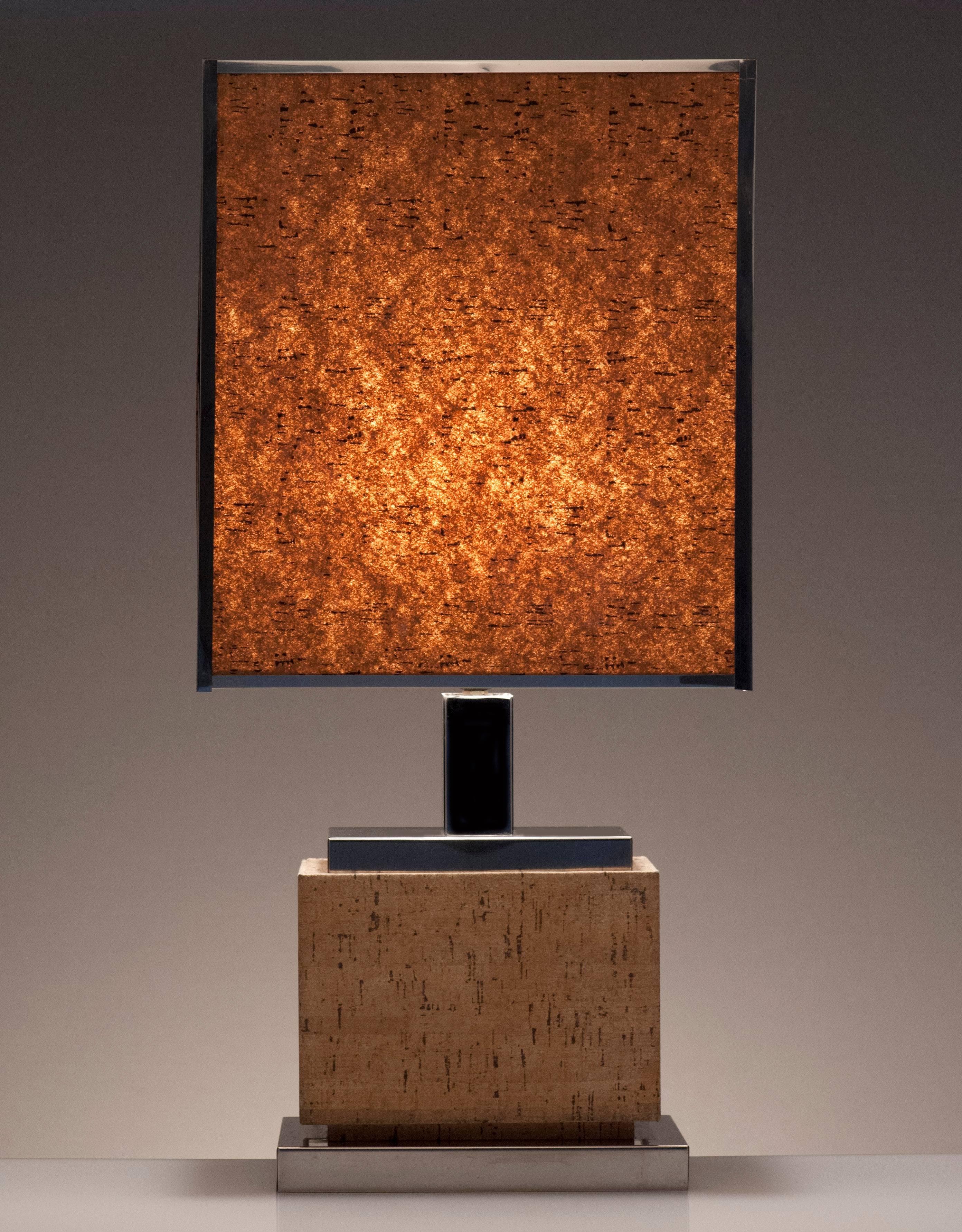 French Vintage Modern Cork Lamp with Rare Shade In Excellent Condition In Washington, DC