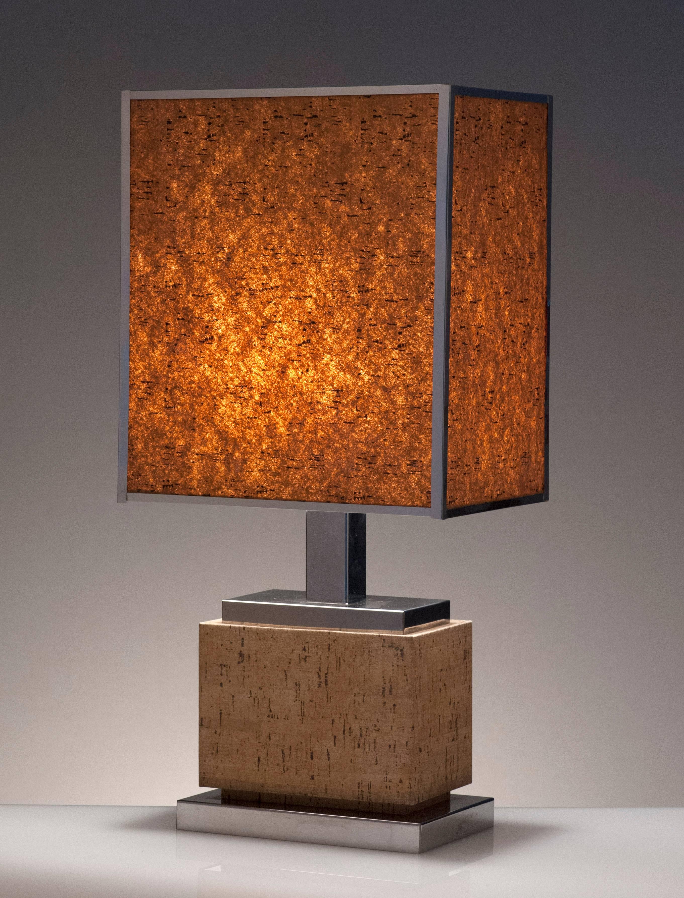 Late 20th Century French Vintage Modern Cork Lamp with Rare Shade