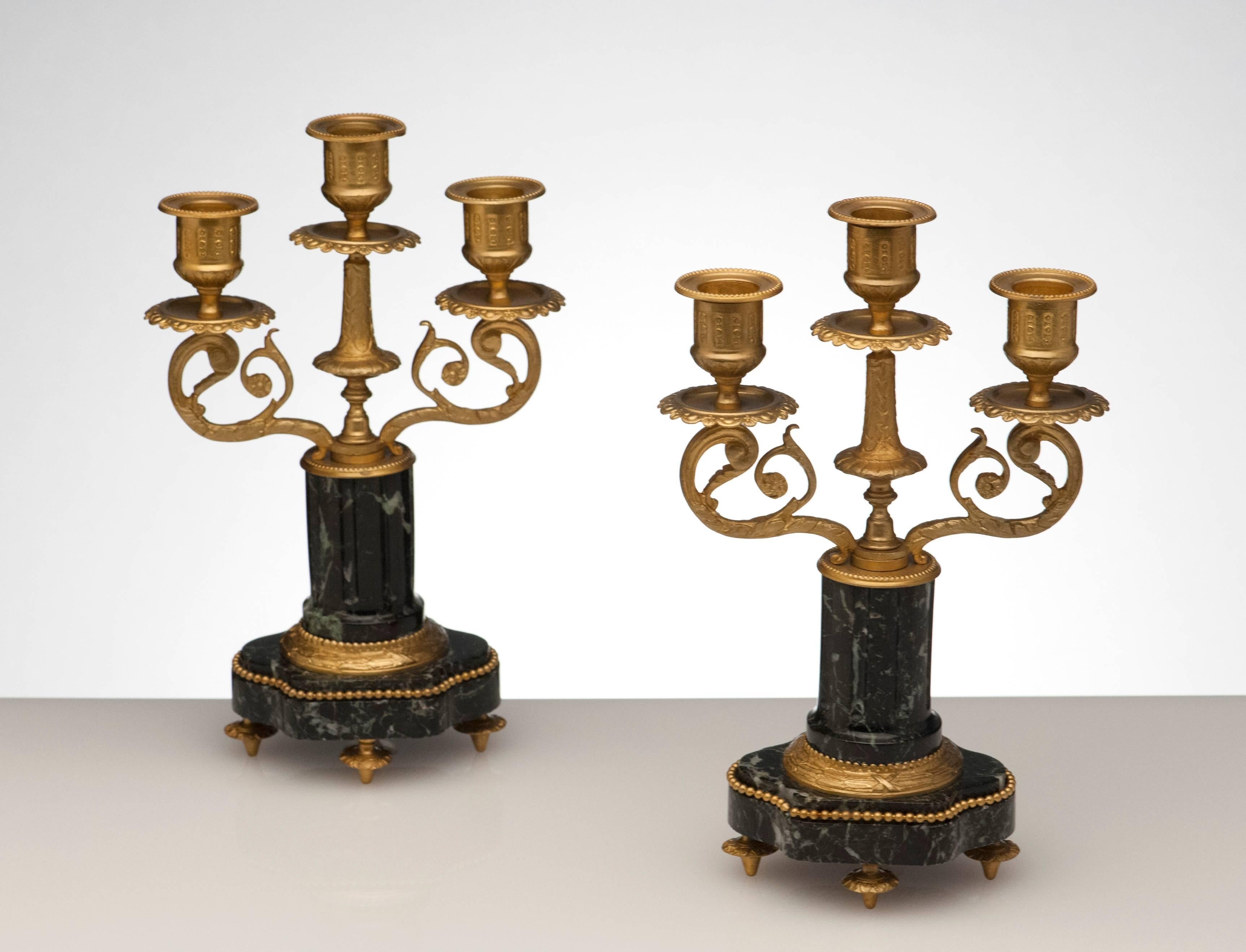 French Antique Pair of Marble and Bronze Candelabra In Excellent Condition In Washington, DC