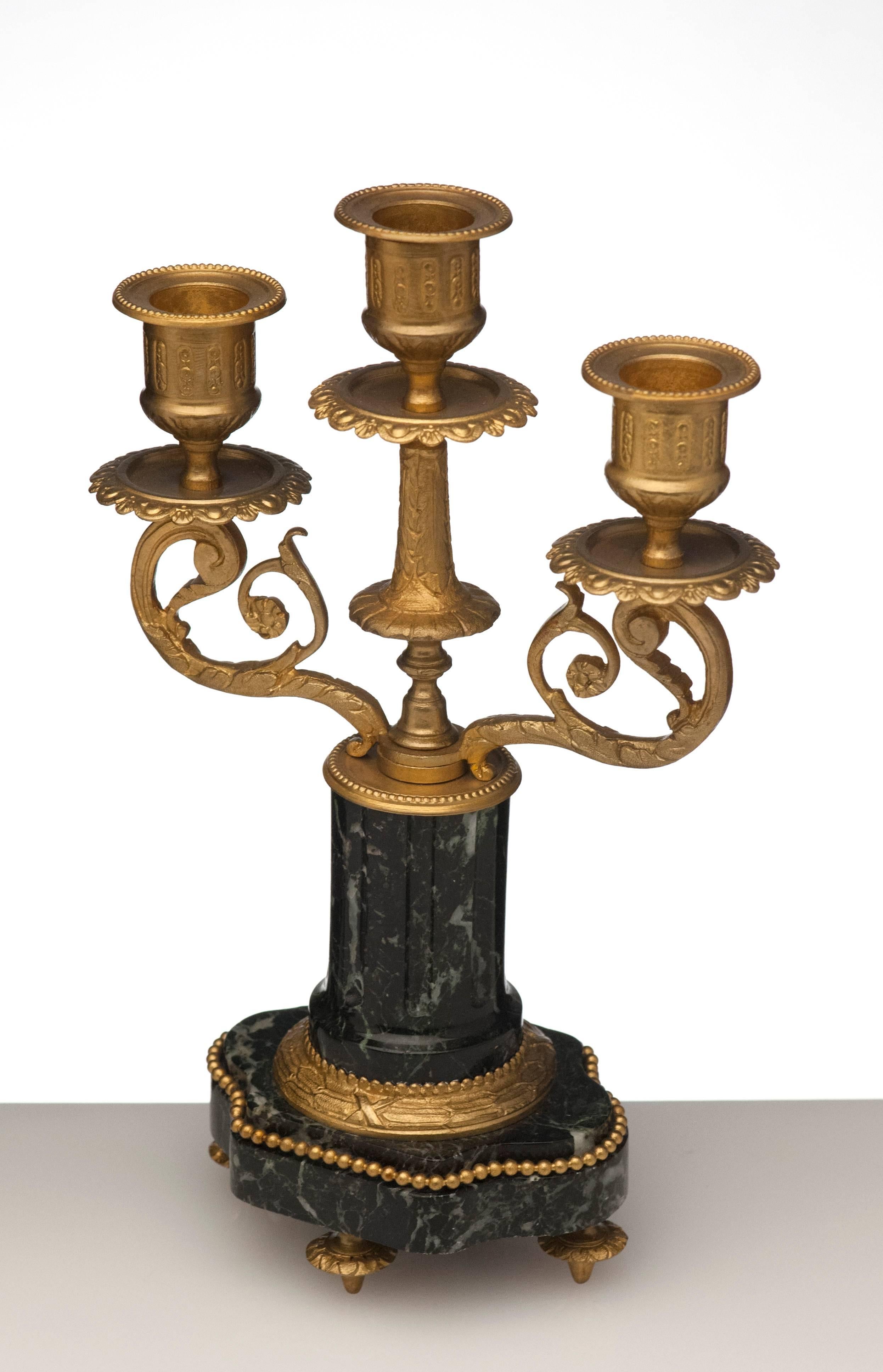 French Antique Pair of Marble and Bronze Candelabra 1