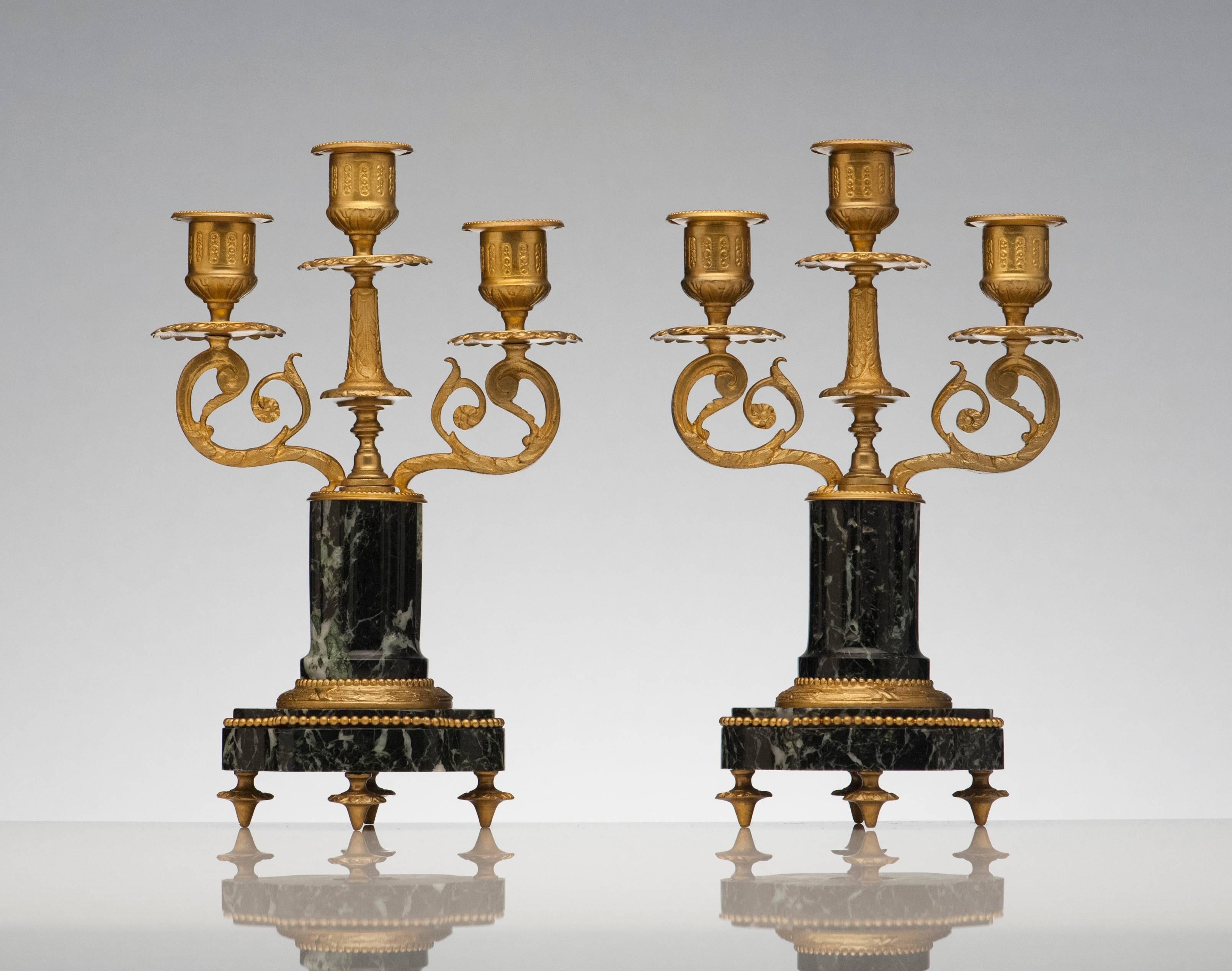French Antique Pair of Marble and Bronze Candelabra 2